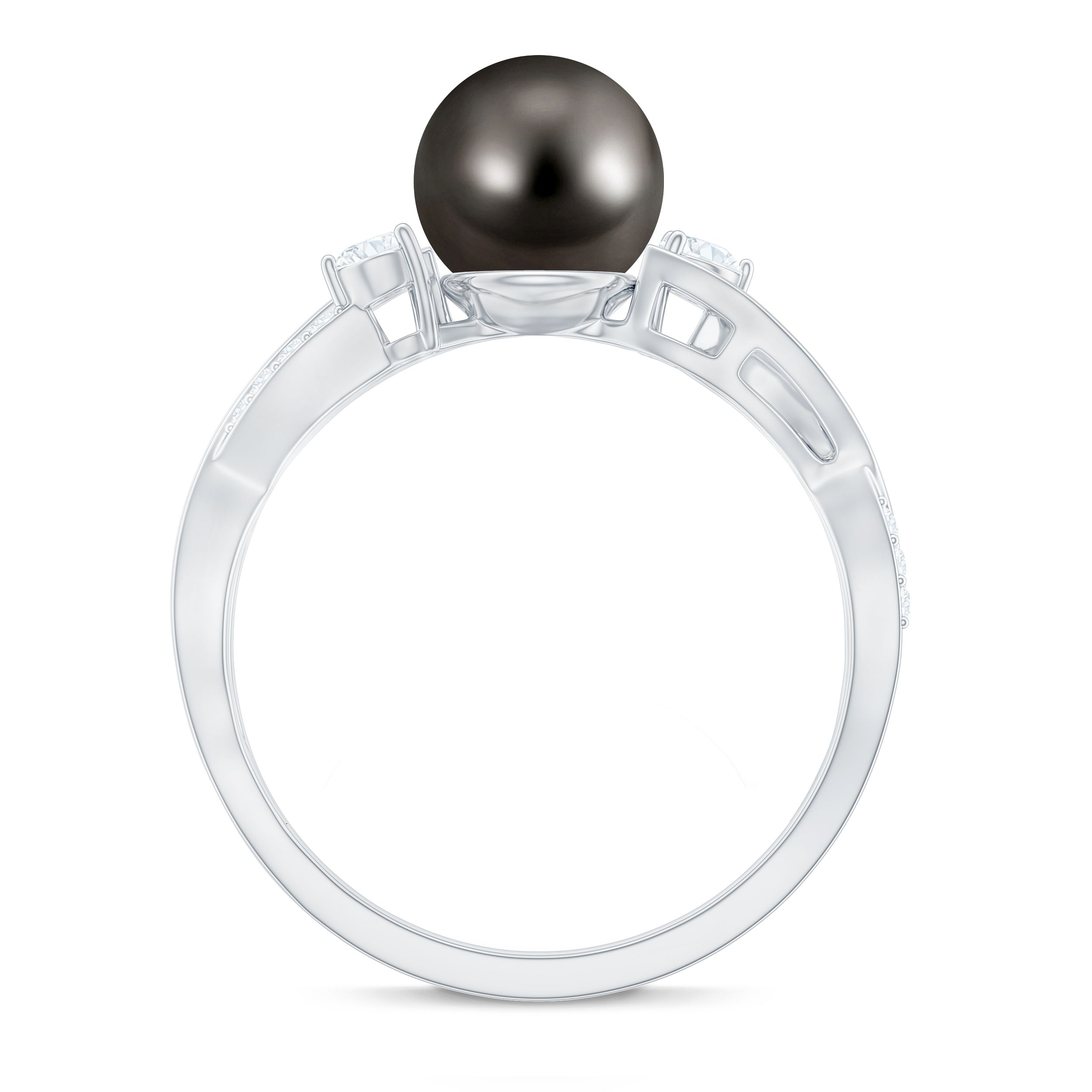 Tahitian Pearl and Diamond Crossover Engagement Ring