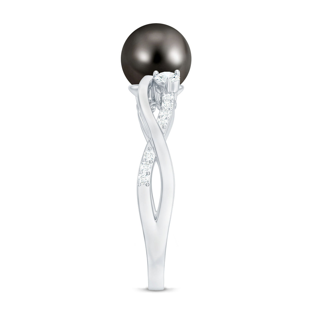 Tahitian Pearl and Diamond Crossover Engagement Ring