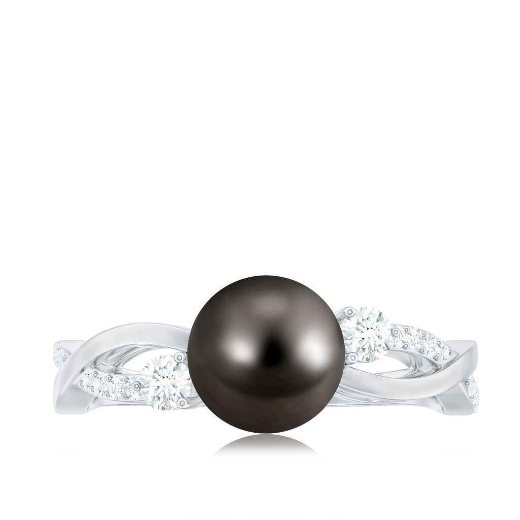 Tahitian Pearl and Diamond Crossover Engagement Ring