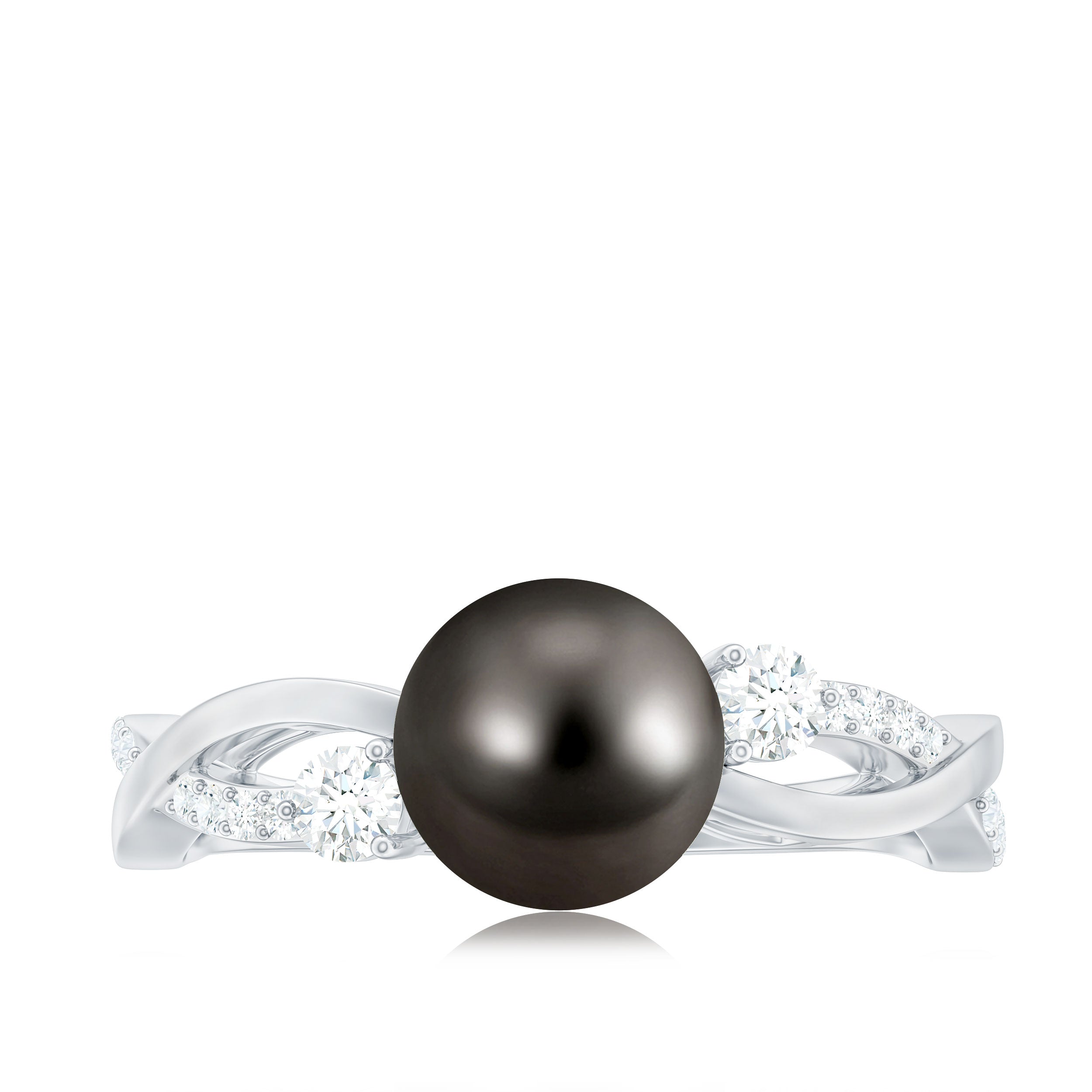 Tahitian Pearl and Diamond Crossover Engagement Ring