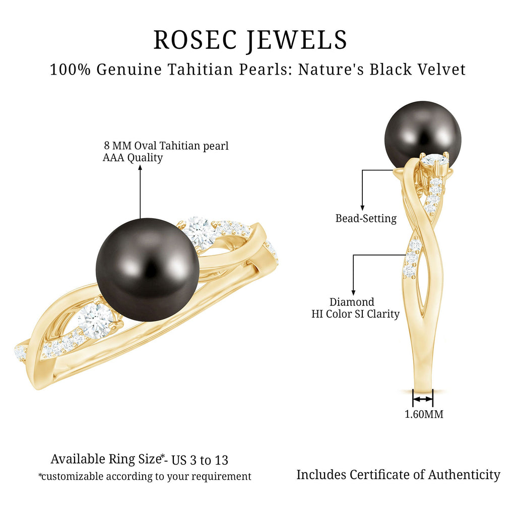 Tahitian Pearl and Diamond Crossover Engagement Ring