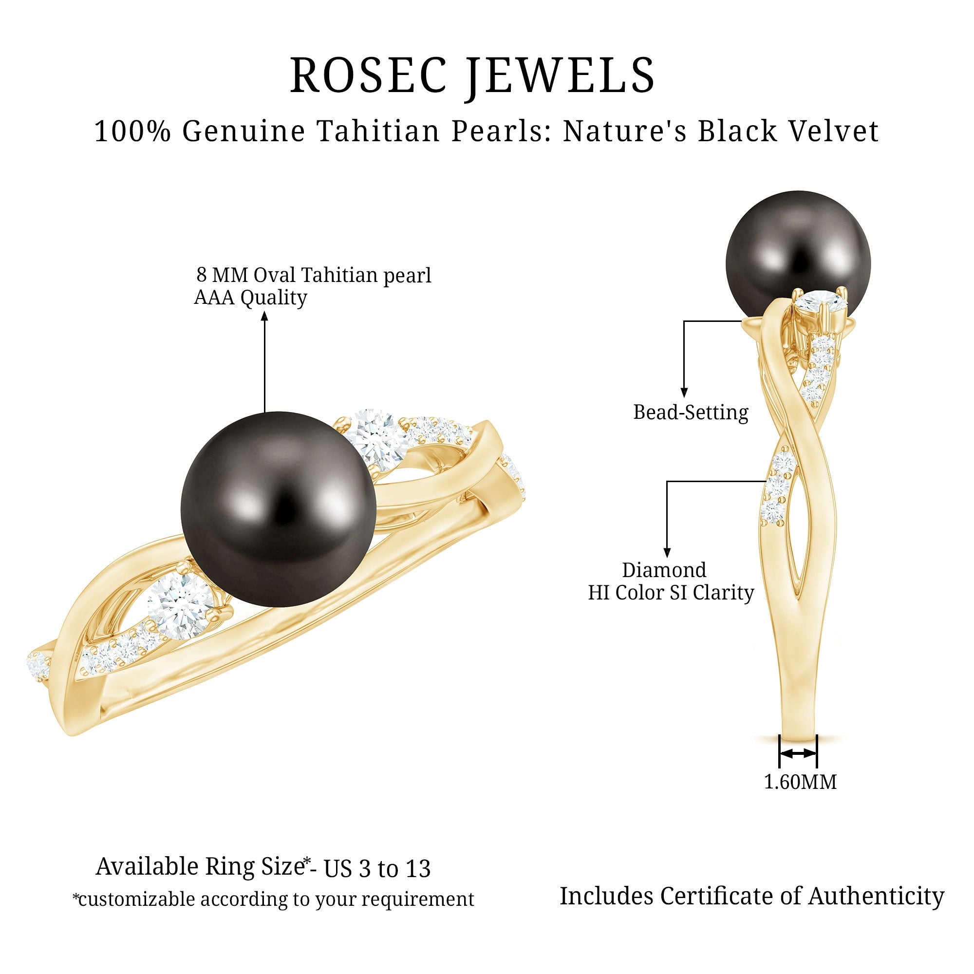 Tahitian Pearl and Diamond Crossover Engagement Ring