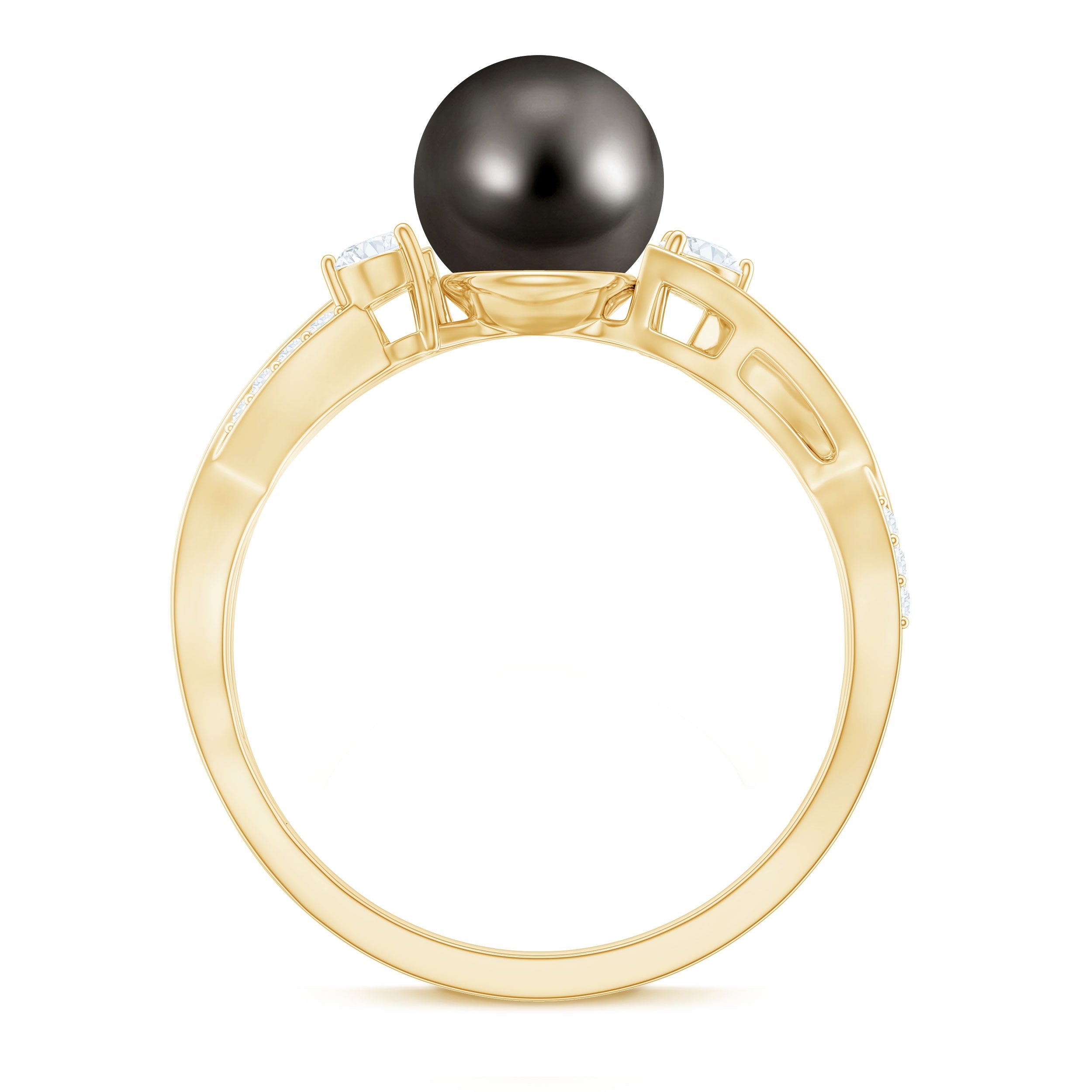 Tahitian Pearl and Diamond Crossover Engagement Ring