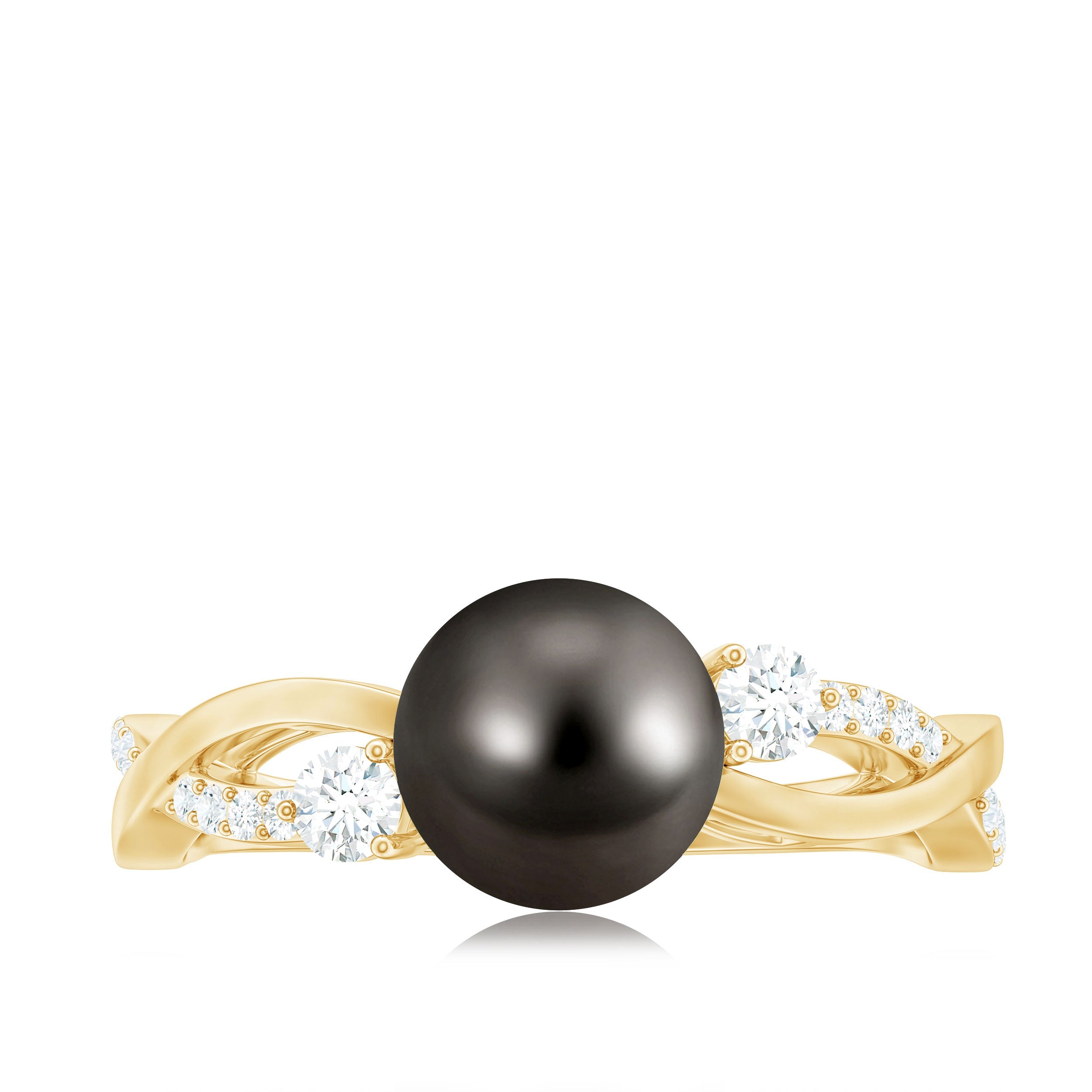 Tahitian Pearl and Diamond Crossover Engagement Ring