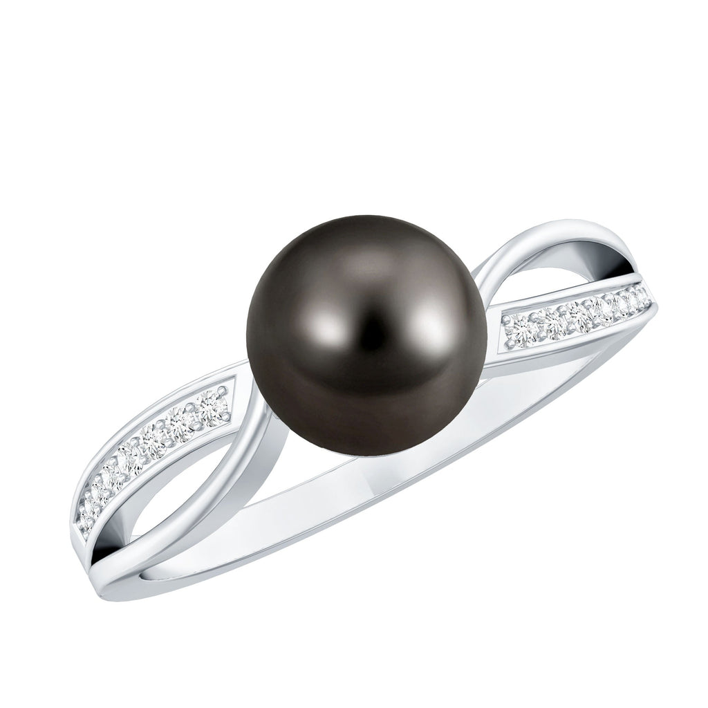 7.25 CT Solitaire Tahitian Pearl Engagement Ring with Diamond