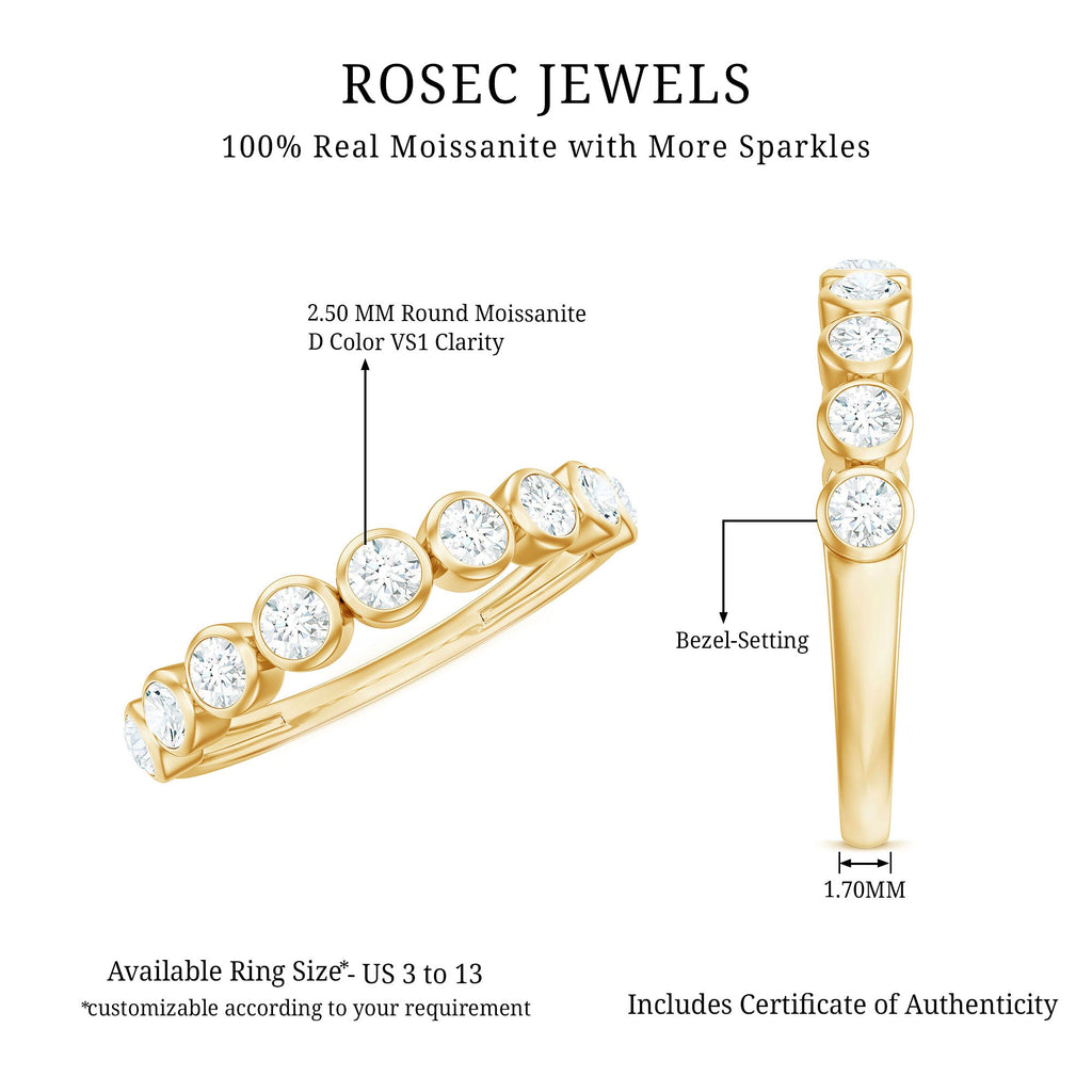 Bezel Set Moissanite Half Eternity Band Ring