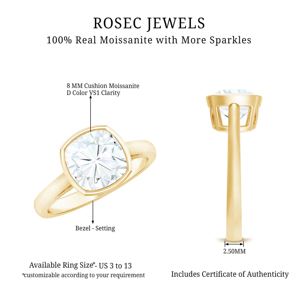 Bezel Set Cushion Cut Moissanite Solitaire Engagement Ring