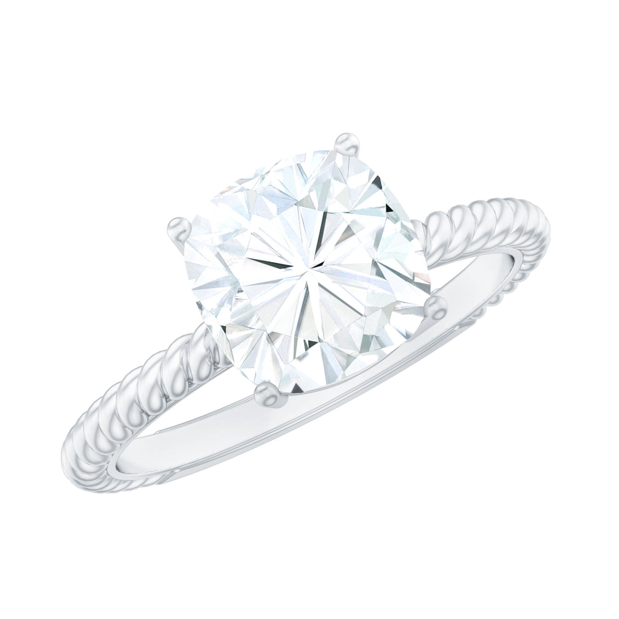 3.25 CT Certified Moissanite Solitaire Ring with Twisted Rope