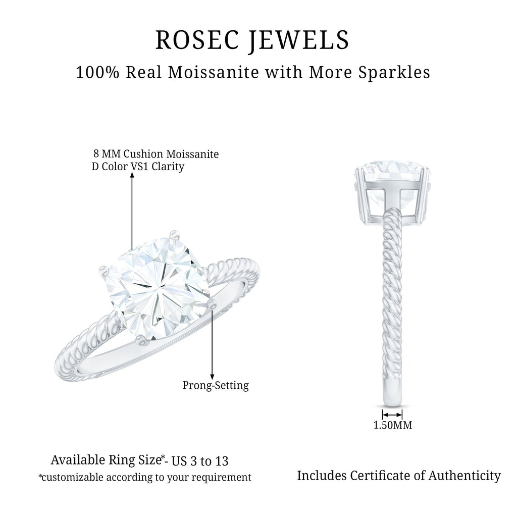 3.25 CT Certified Moissanite Solitaire Ring with Twisted Rope