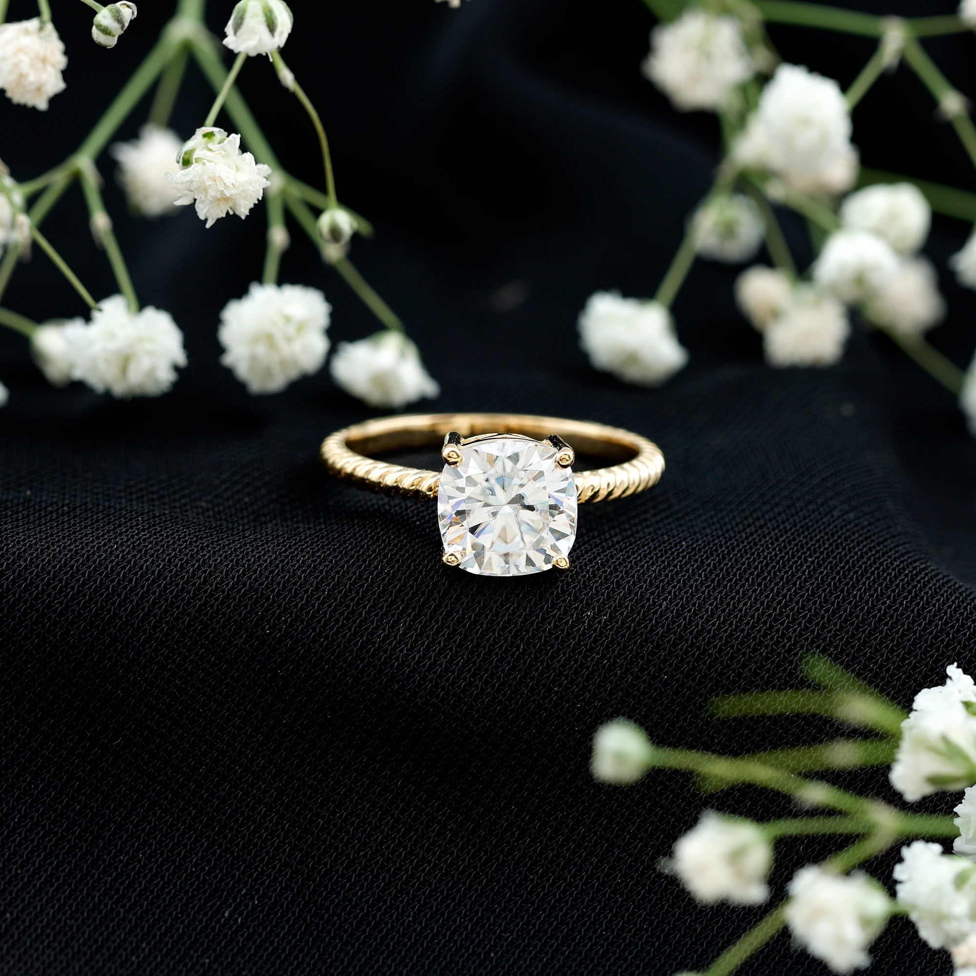 3.25 CT Certified Moissanite Solitaire Ring with Twisted Rope