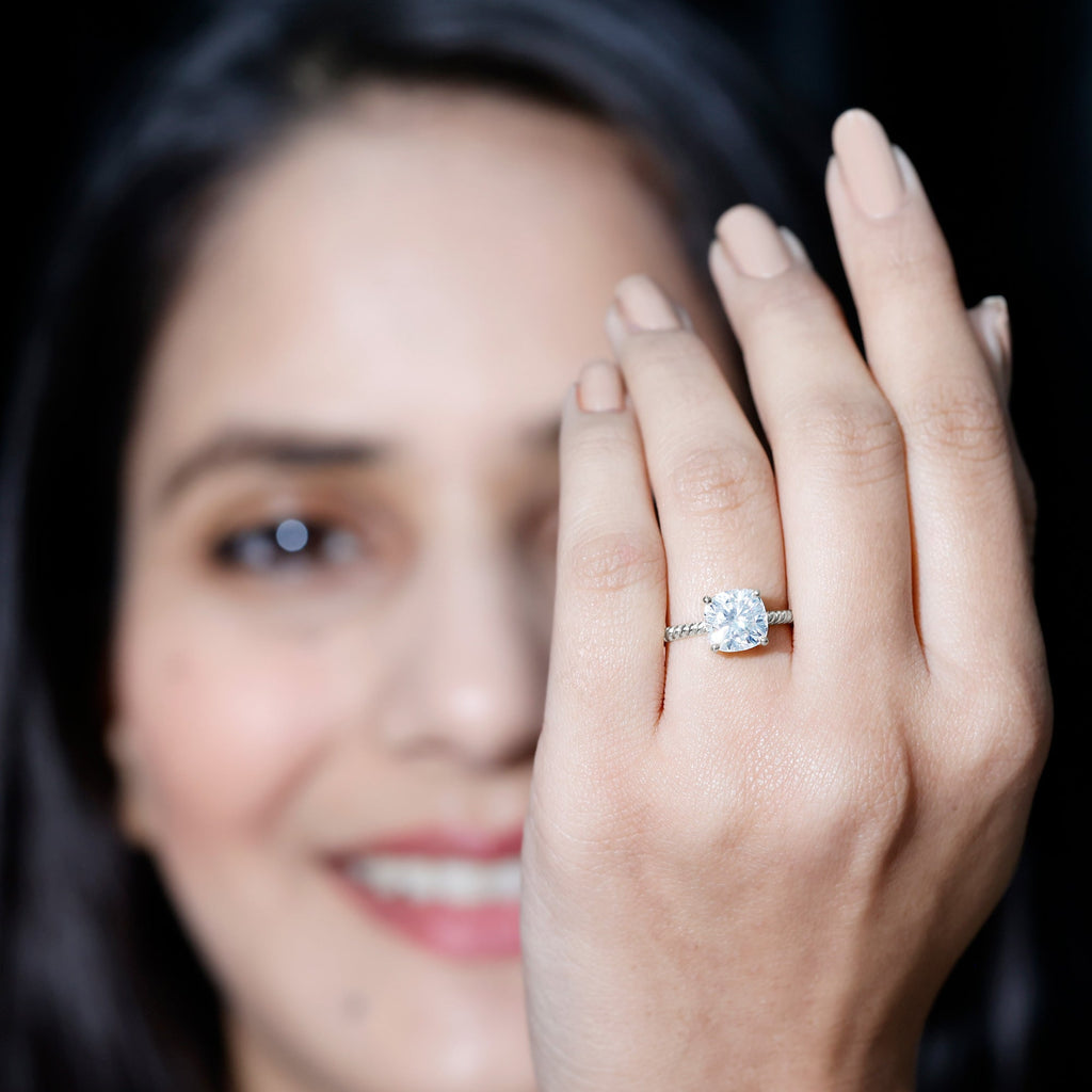 3.25 CT Certified Moissanite Solitaire Ring with Twisted Rope