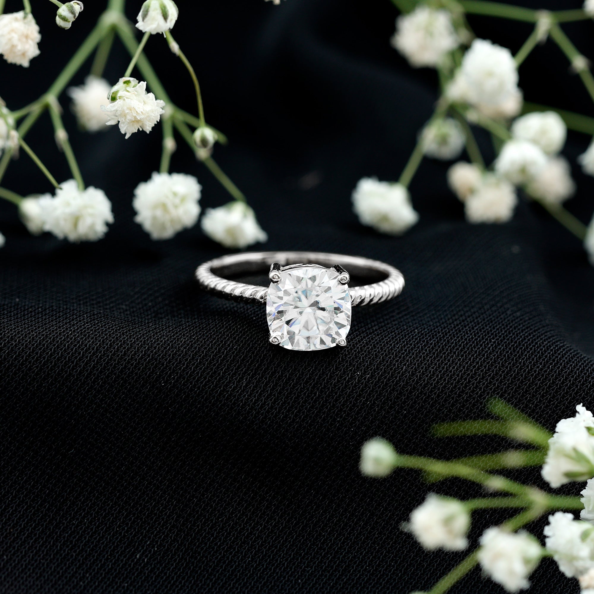 3.25 CT Certified Moissanite Solitaire Ring with Twisted Rope