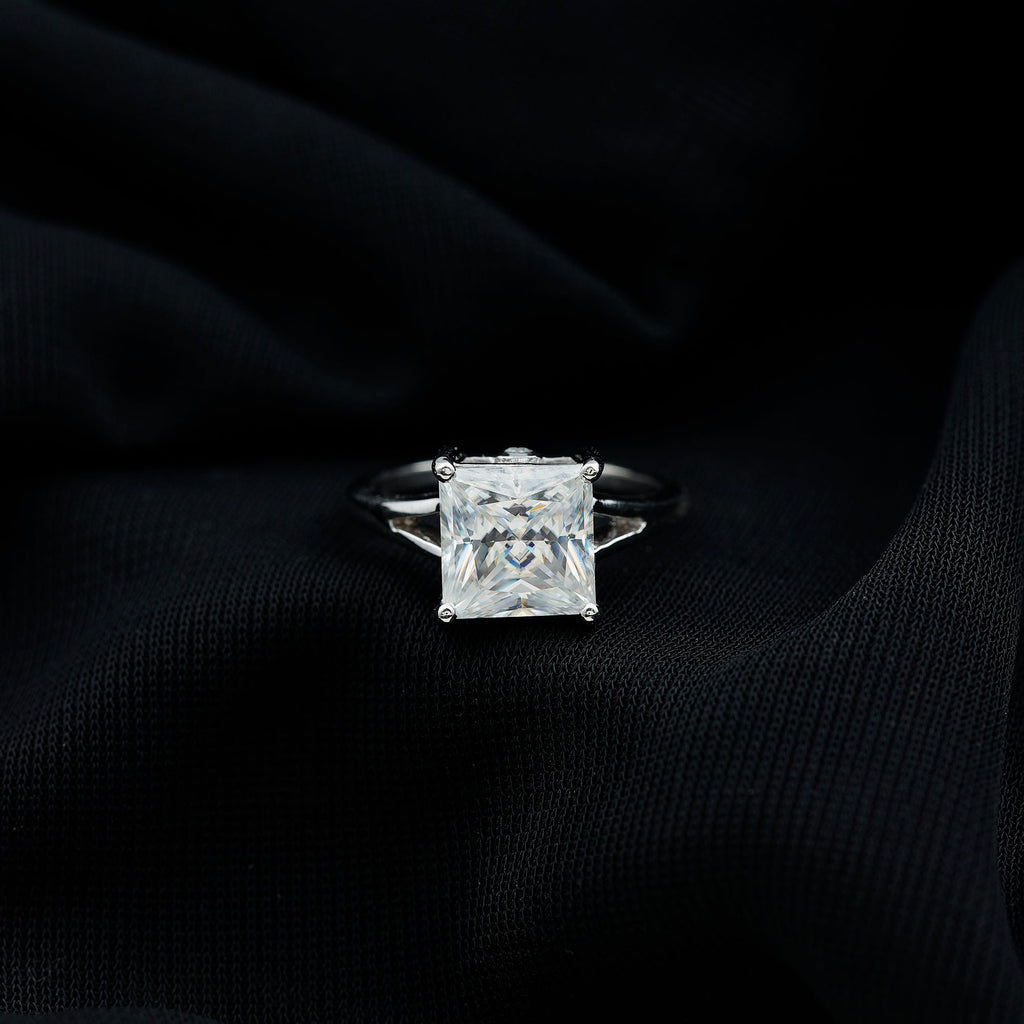 Certified 8 MM Moissanite Princess Cut Engagement Ring with Split Shank