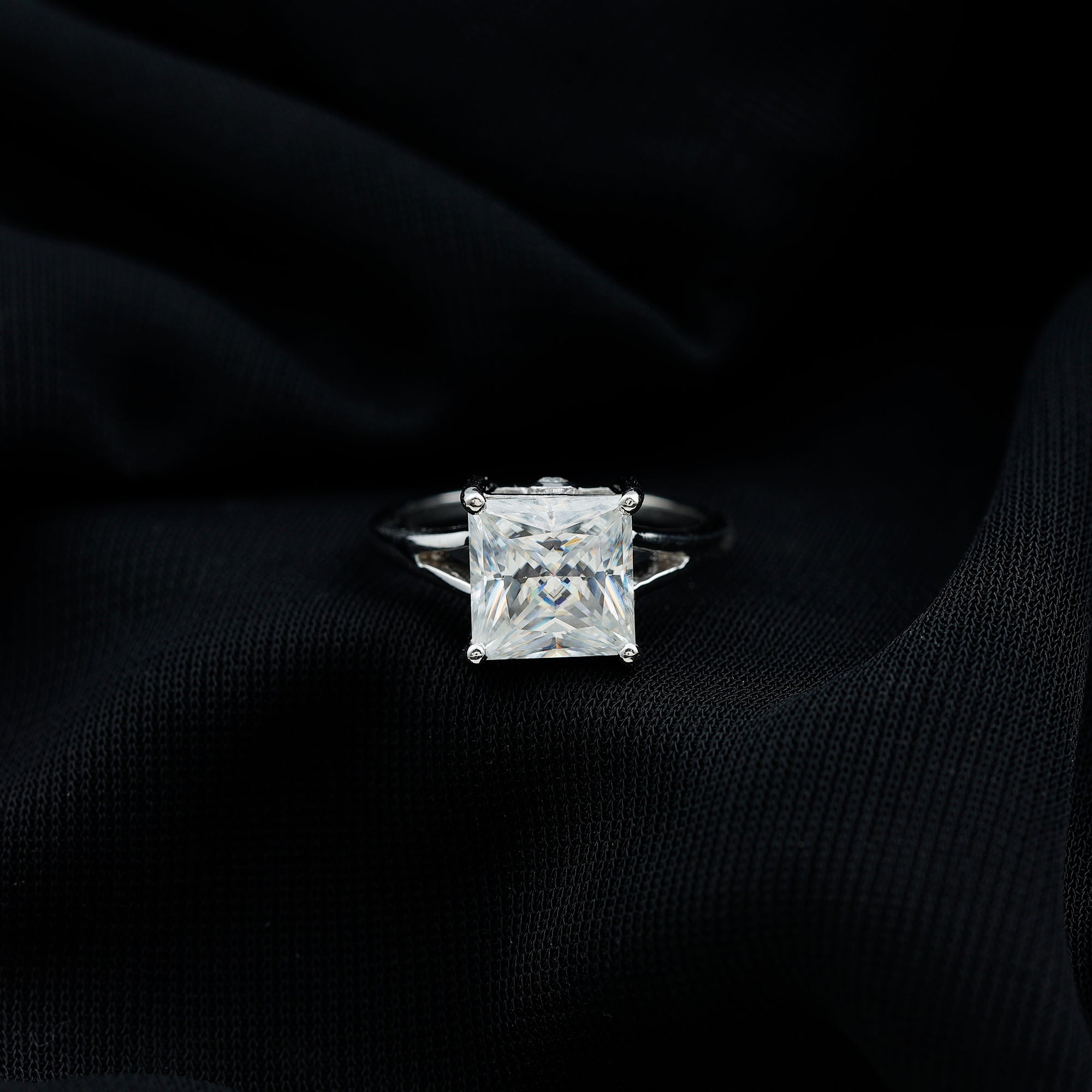 Certified 8 MM Moissanite Princess Cut Engagement Ring with Split Shank