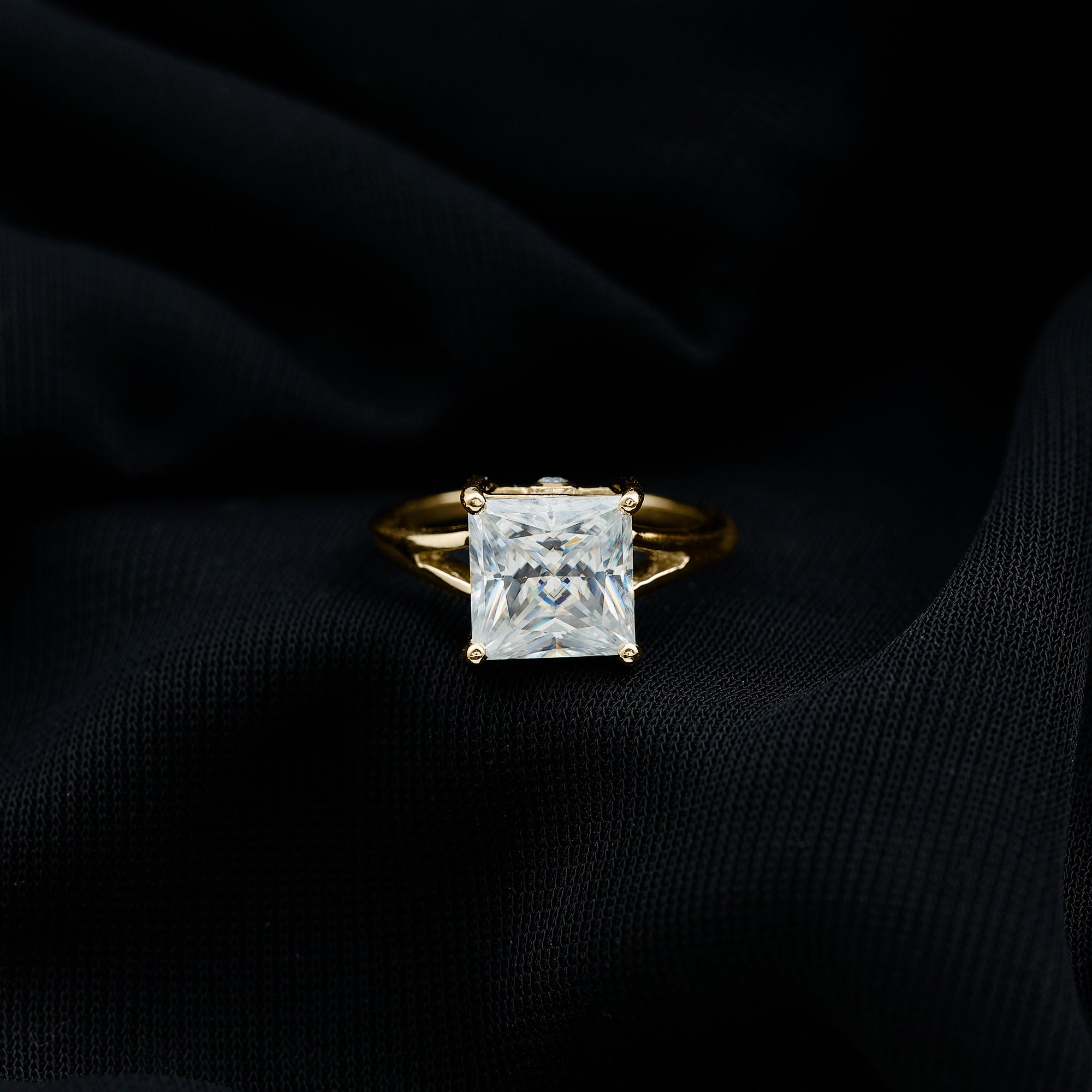 Certified 8 MM Moissanite Princess Cut Engagement Ring with Split Shank