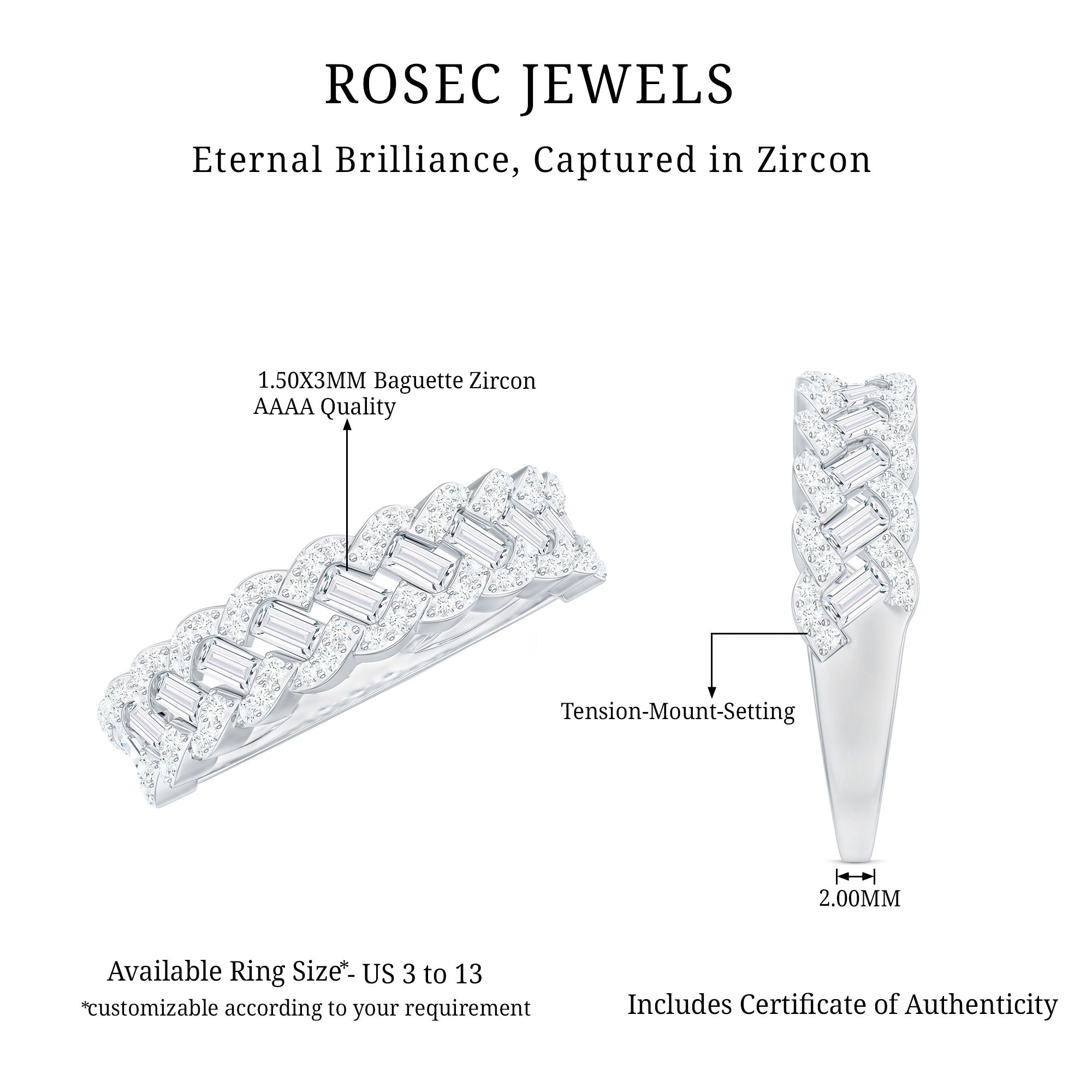 Baguette and Round Cut Zircon Braided Anniversary Ring