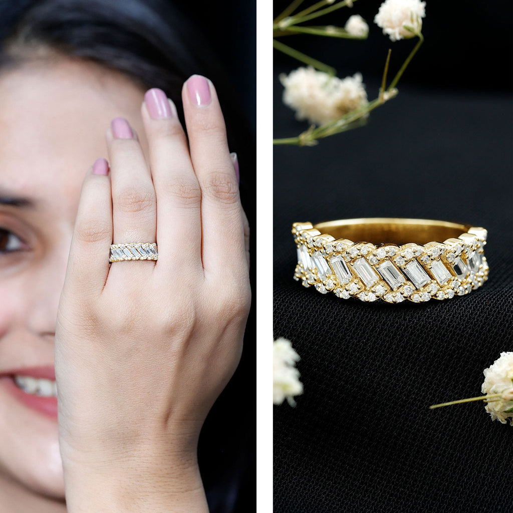 Baguette and Round Cut Zircon Braided Anniversary Ring