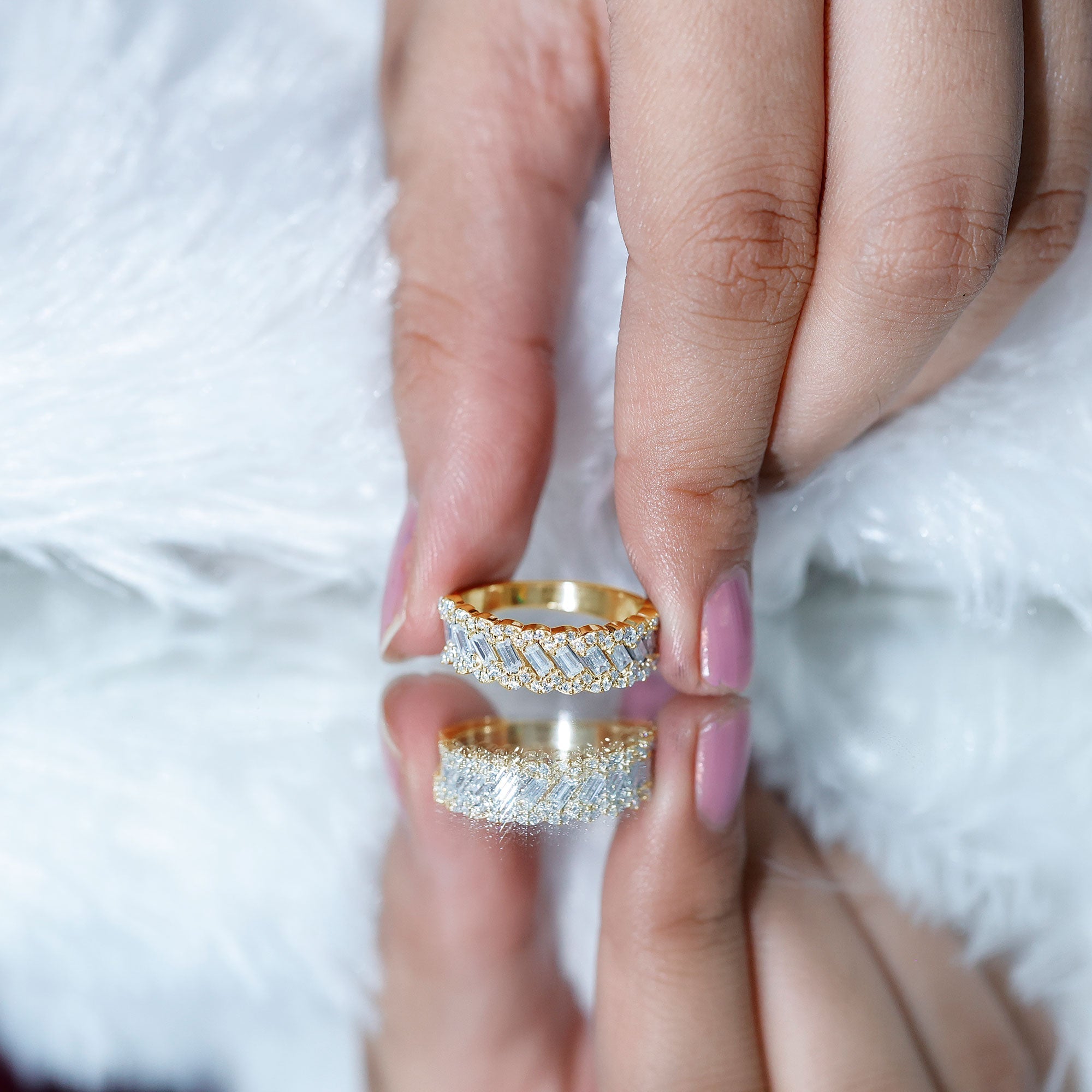 Baguette and Round Cut Zircon Braided Anniversary Ring