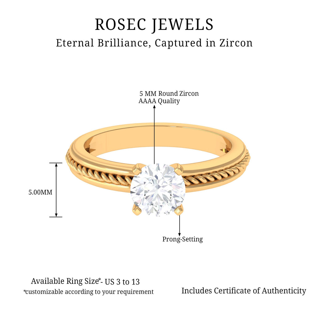 Cubic Zirconia Solitaire Twisted Rope Ring in Square Prong Setting