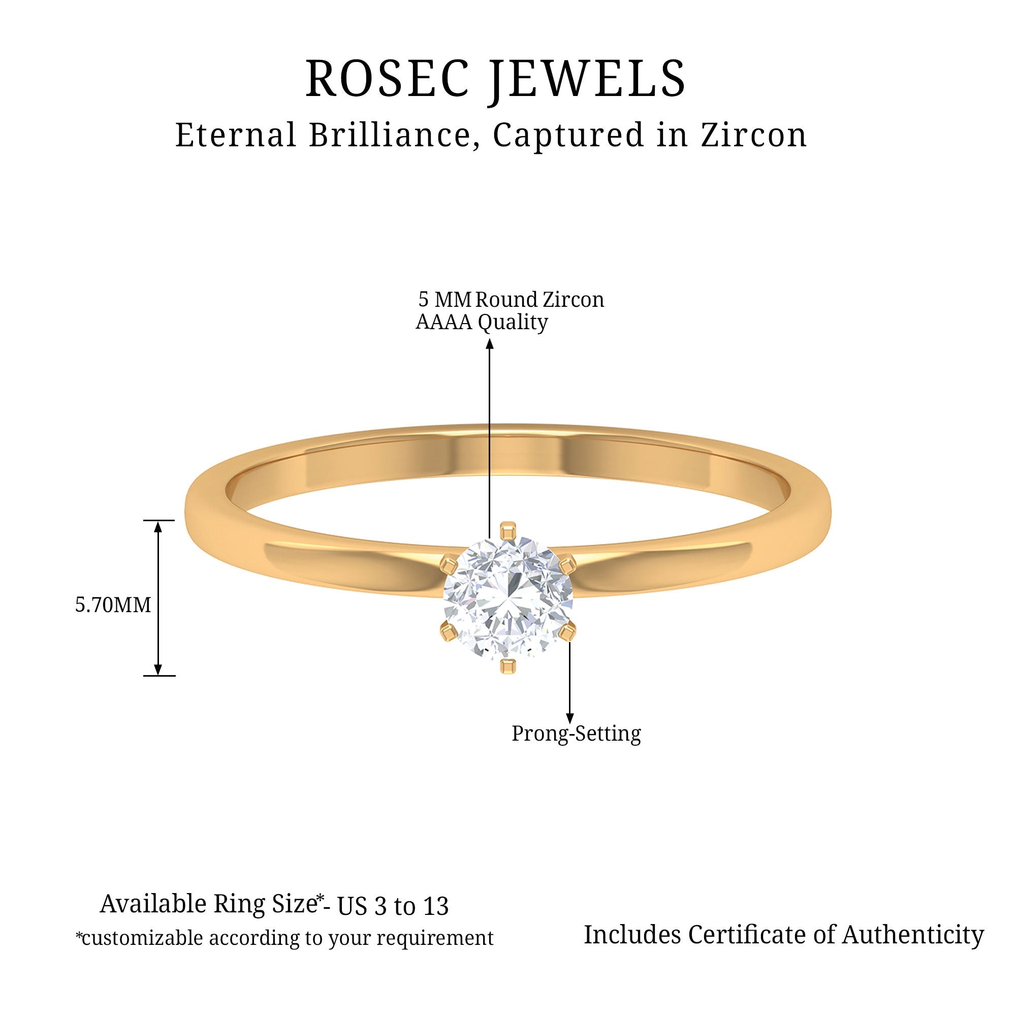 5 MM Round Zircon Solitaire Promise Ring