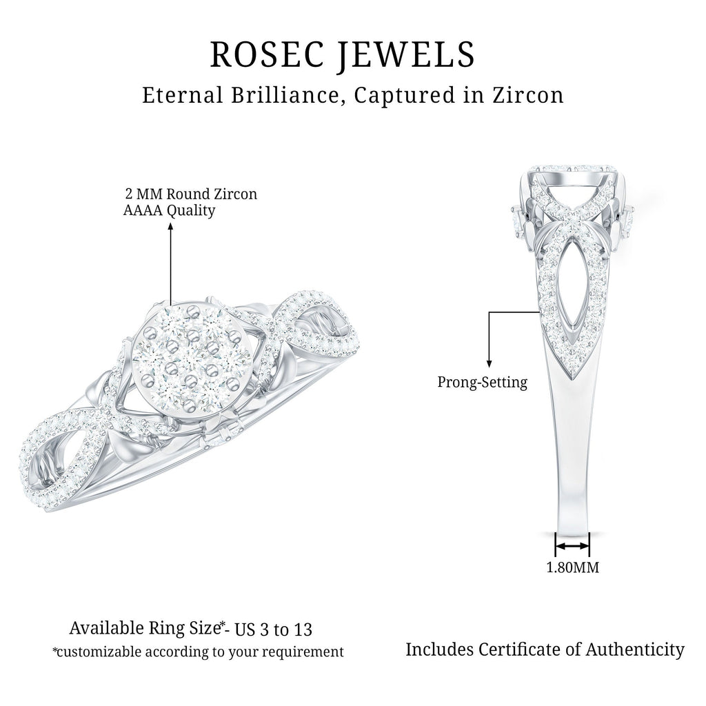 3/4 CT Cubic Zirconia Designer Engagement Ring in Gold