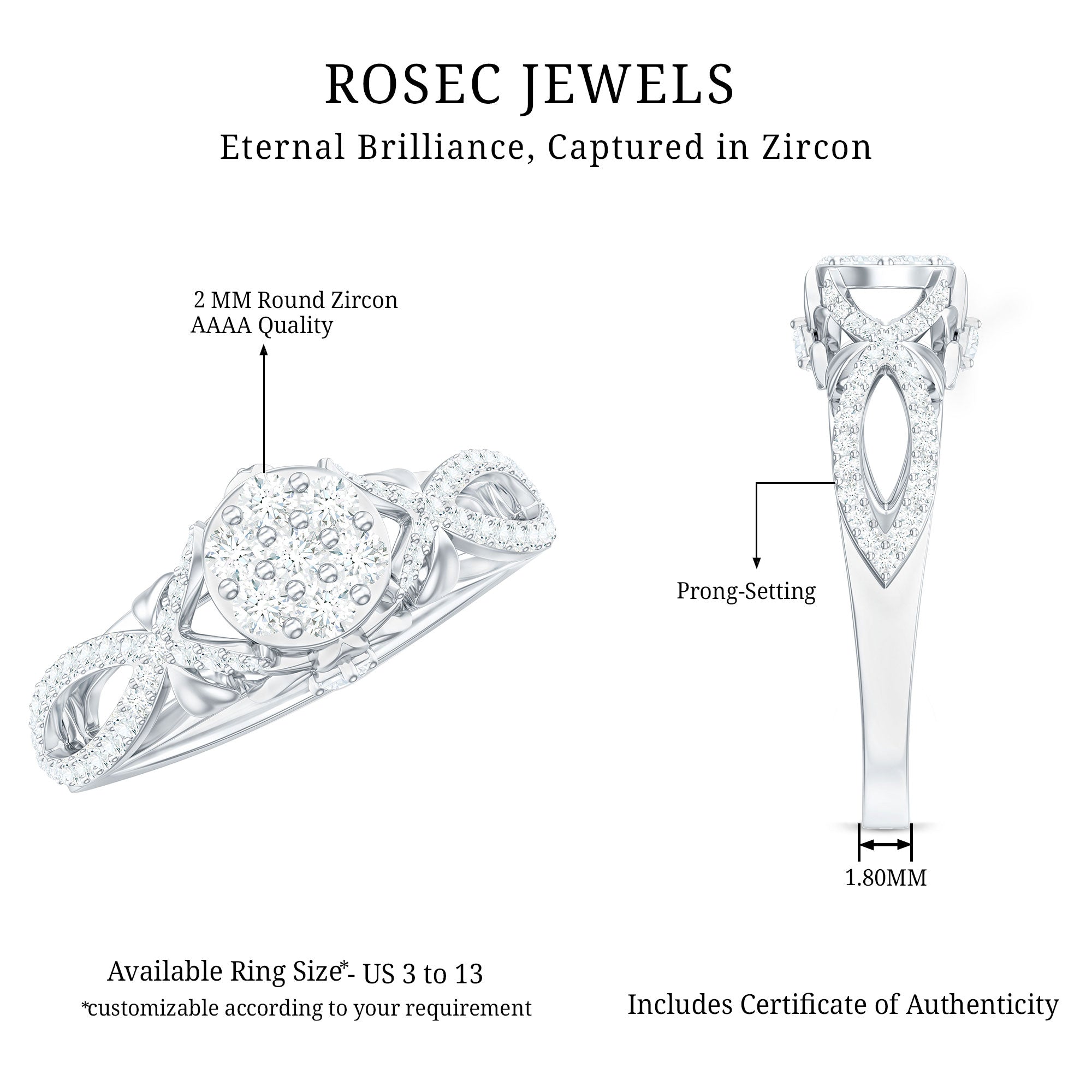 3/4 CT Cubic Zirconia Designer Engagement Ring in Gold