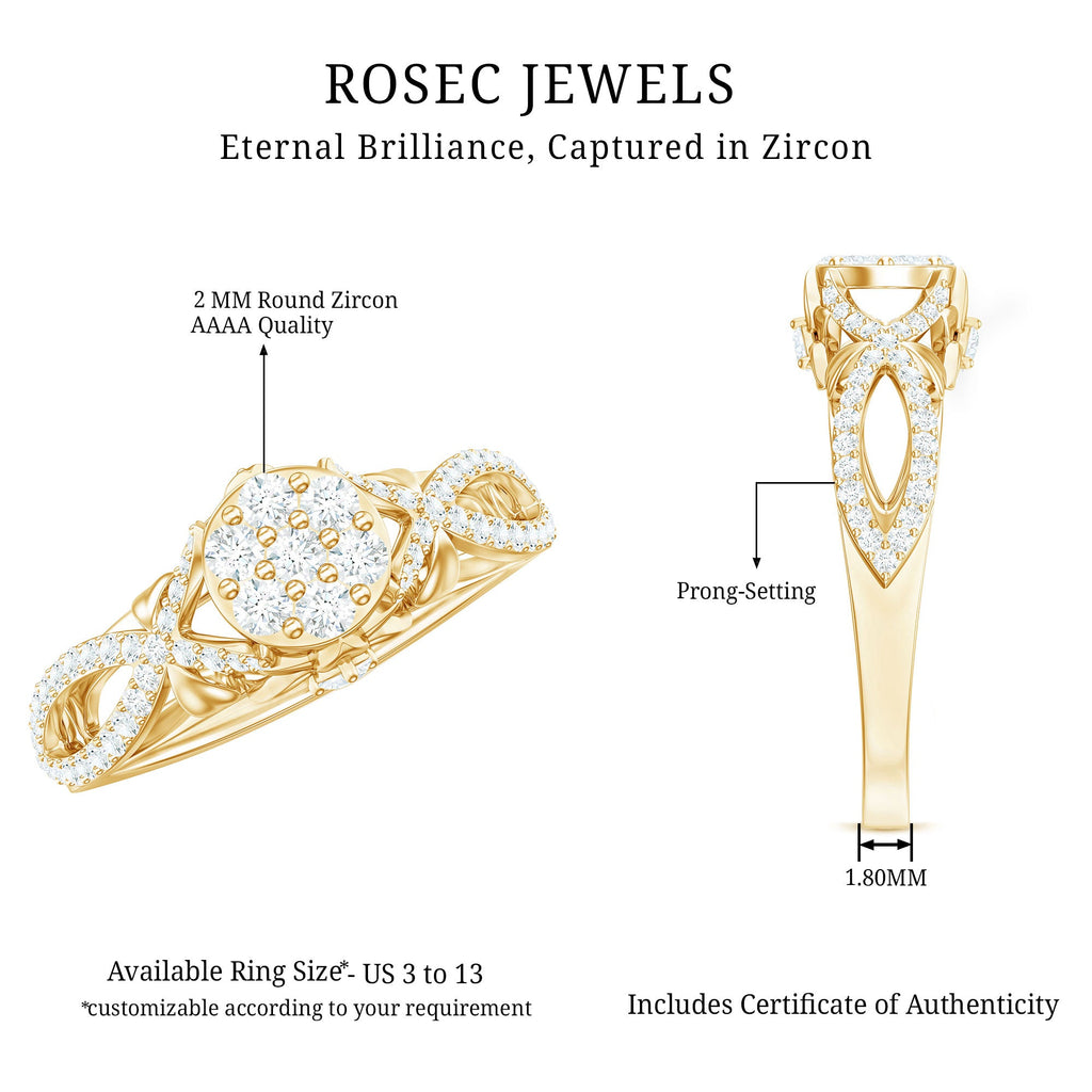 3/4 CT Cubic Zirconia Designer Engagement Ring in Gold
