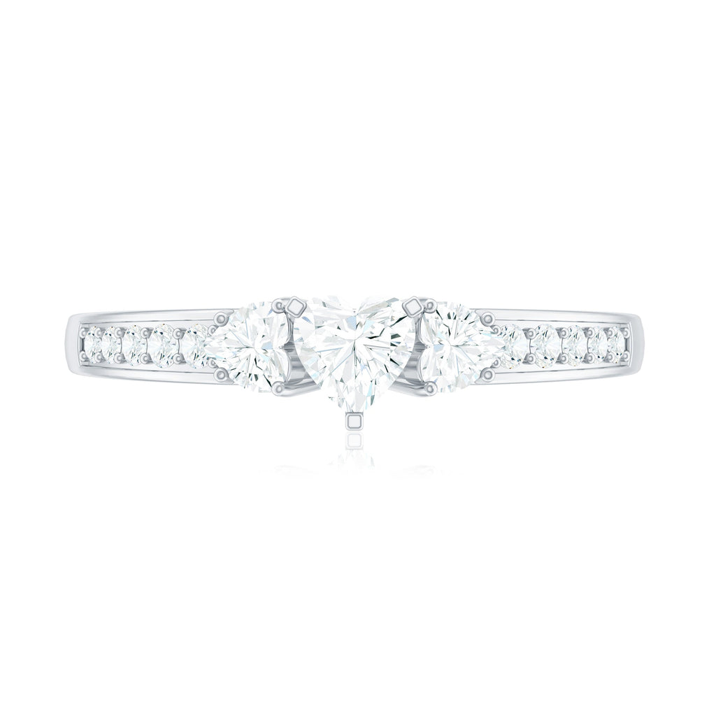 Heart Shape Zircon Anniversary Ring with Side Stones