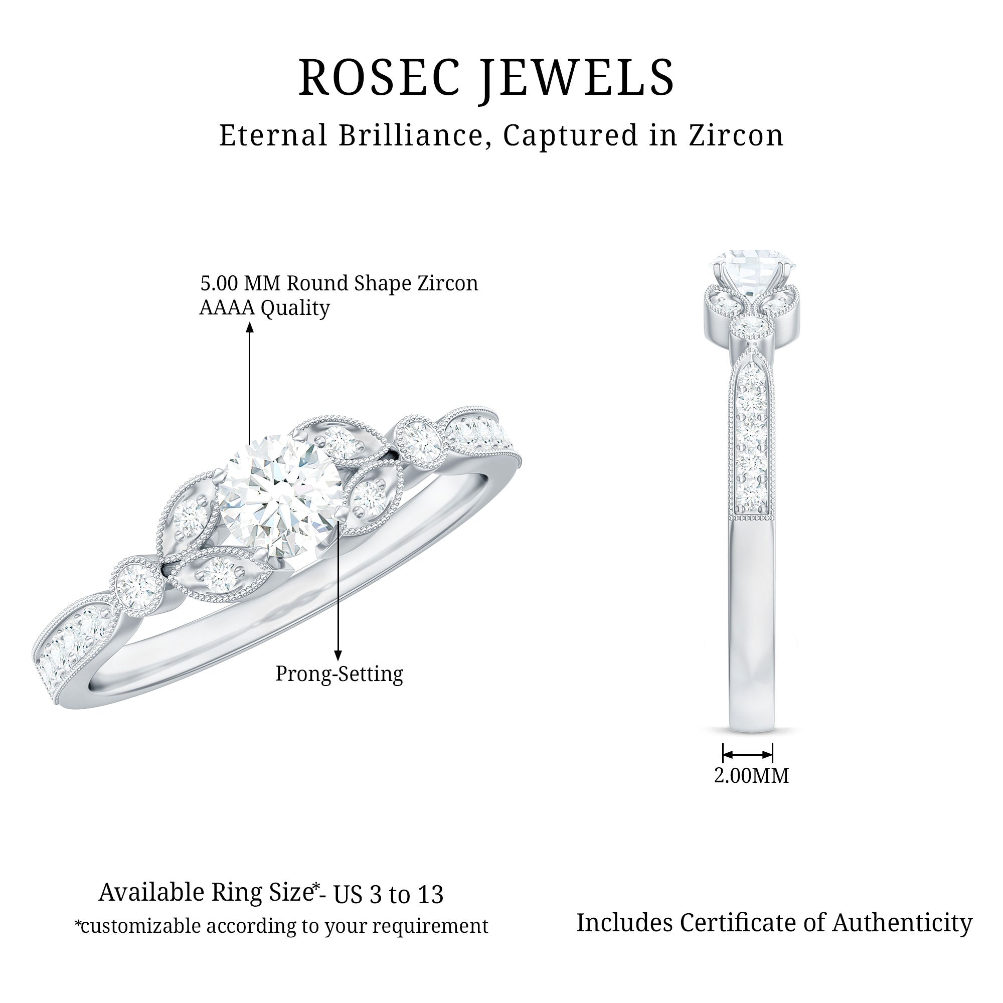3/4 CT Vintage Inspired Zircon Engagement Ring in Gold