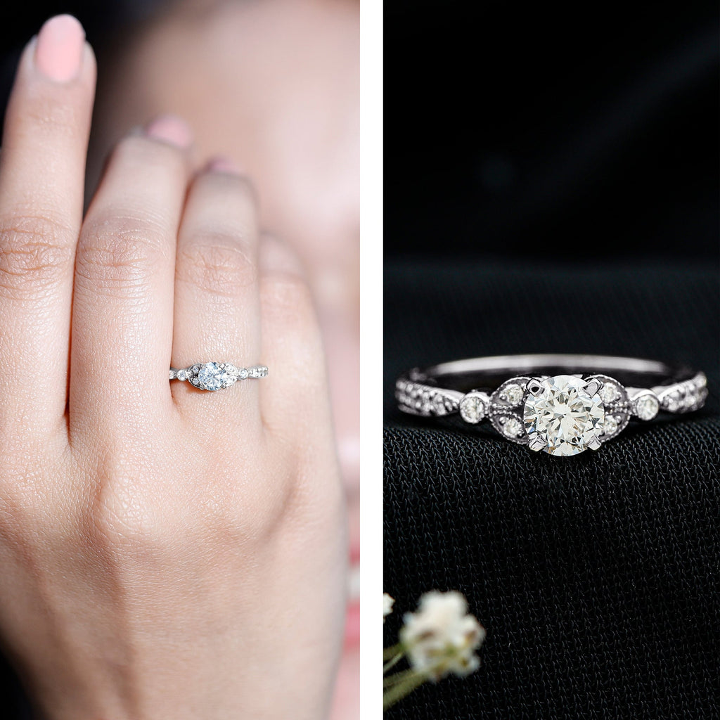 3/4 CT Vintage Inspired Zircon Engagement Ring in Gold
