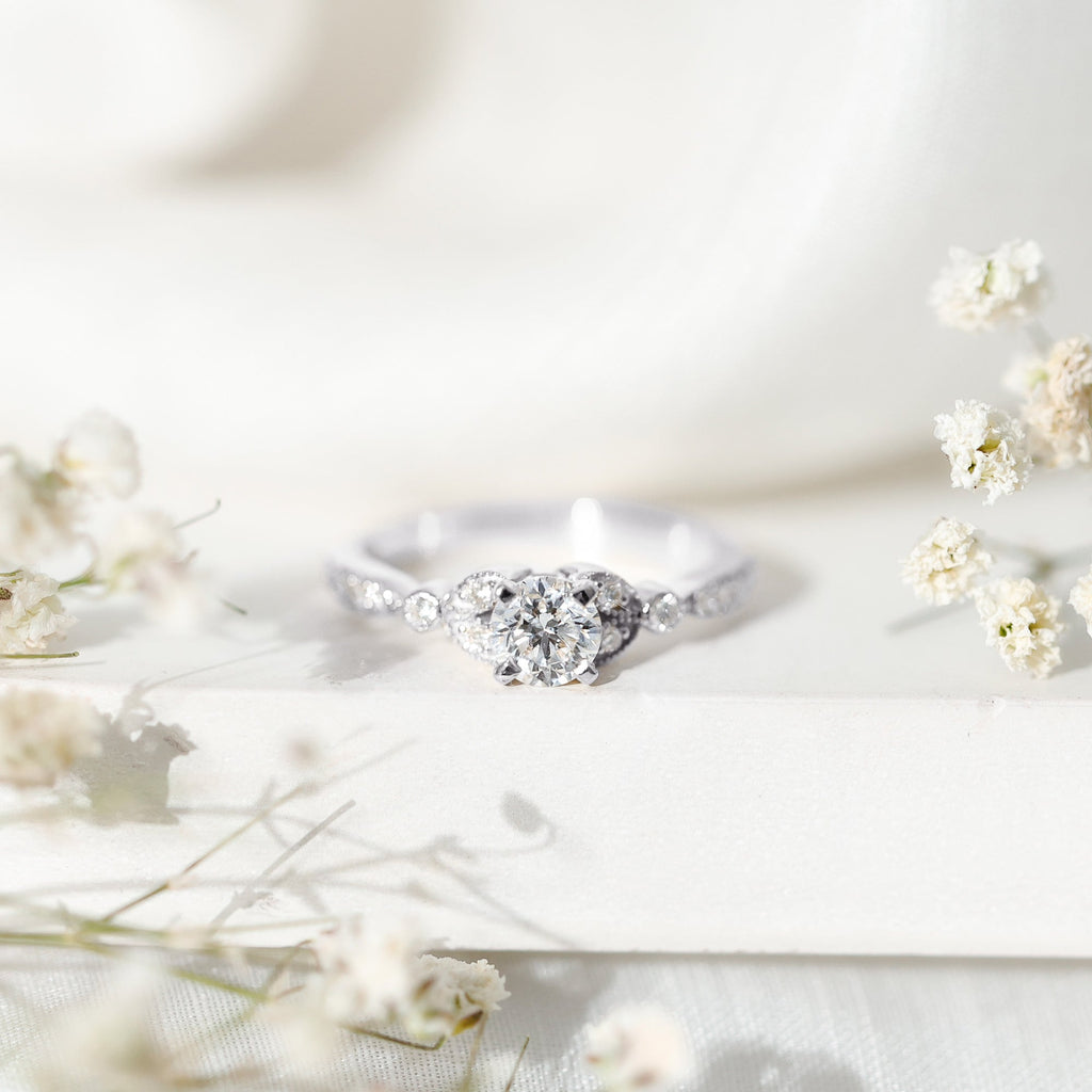 3/4 CT Vintage Inspired Zircon Engagement Ring in Gold