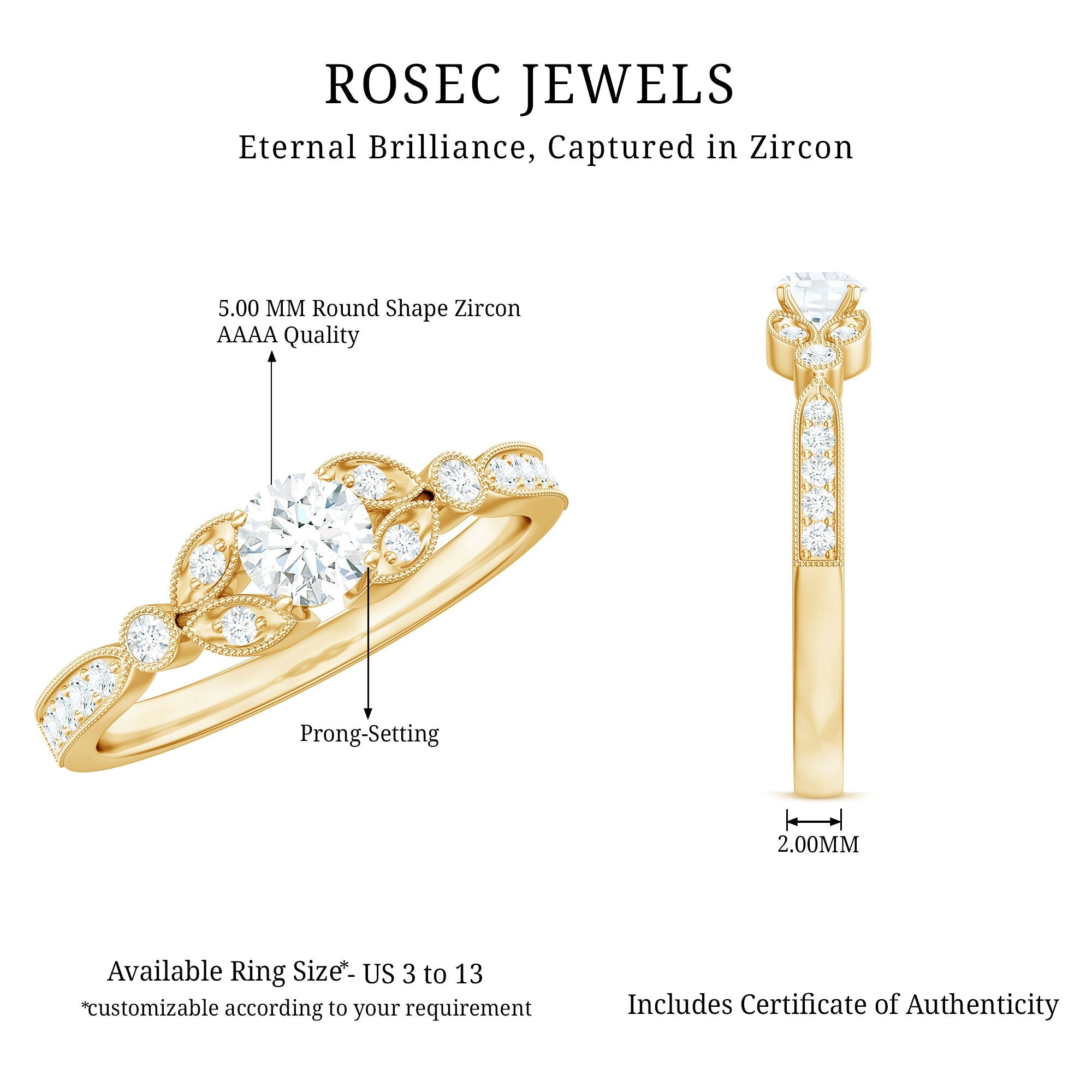 3/4 CT Vintage Inspired Zircon Engagement Ring in Gold