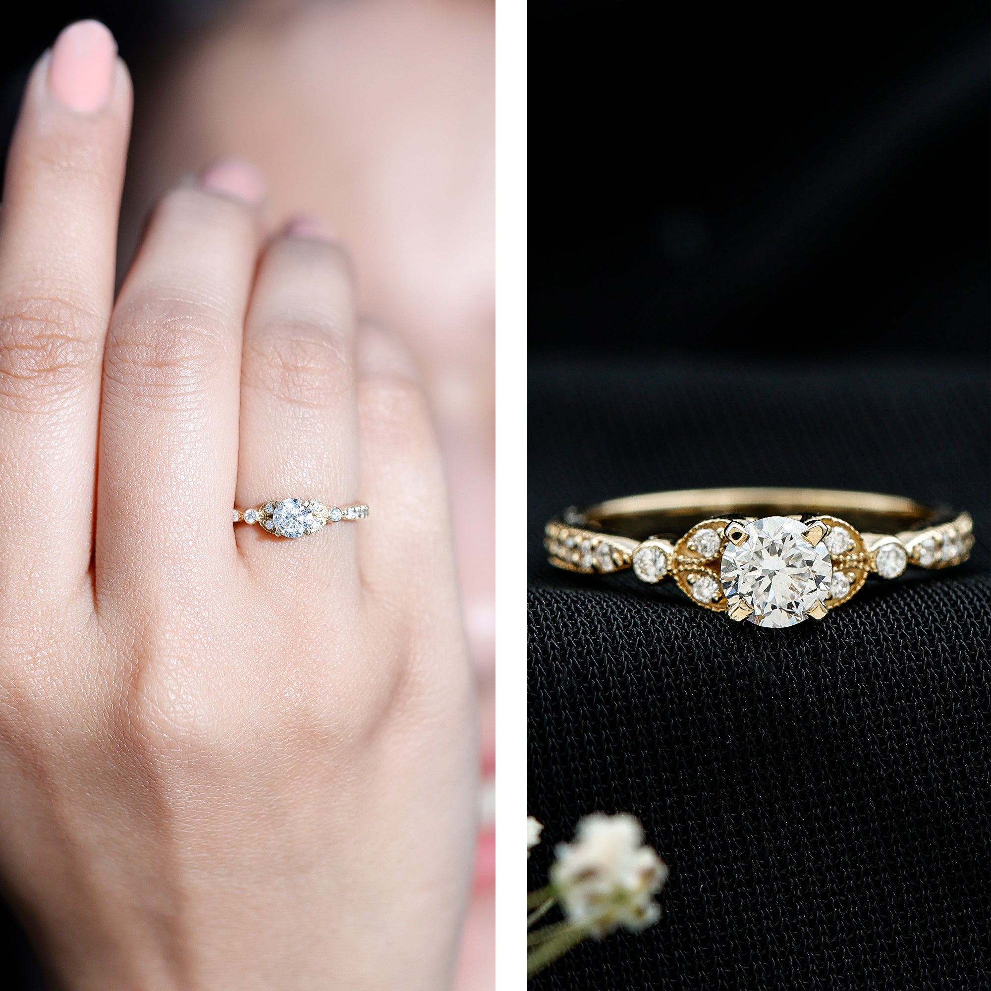 3/4 CT Vintage Inspired Zircon Engagement Ring in Gold