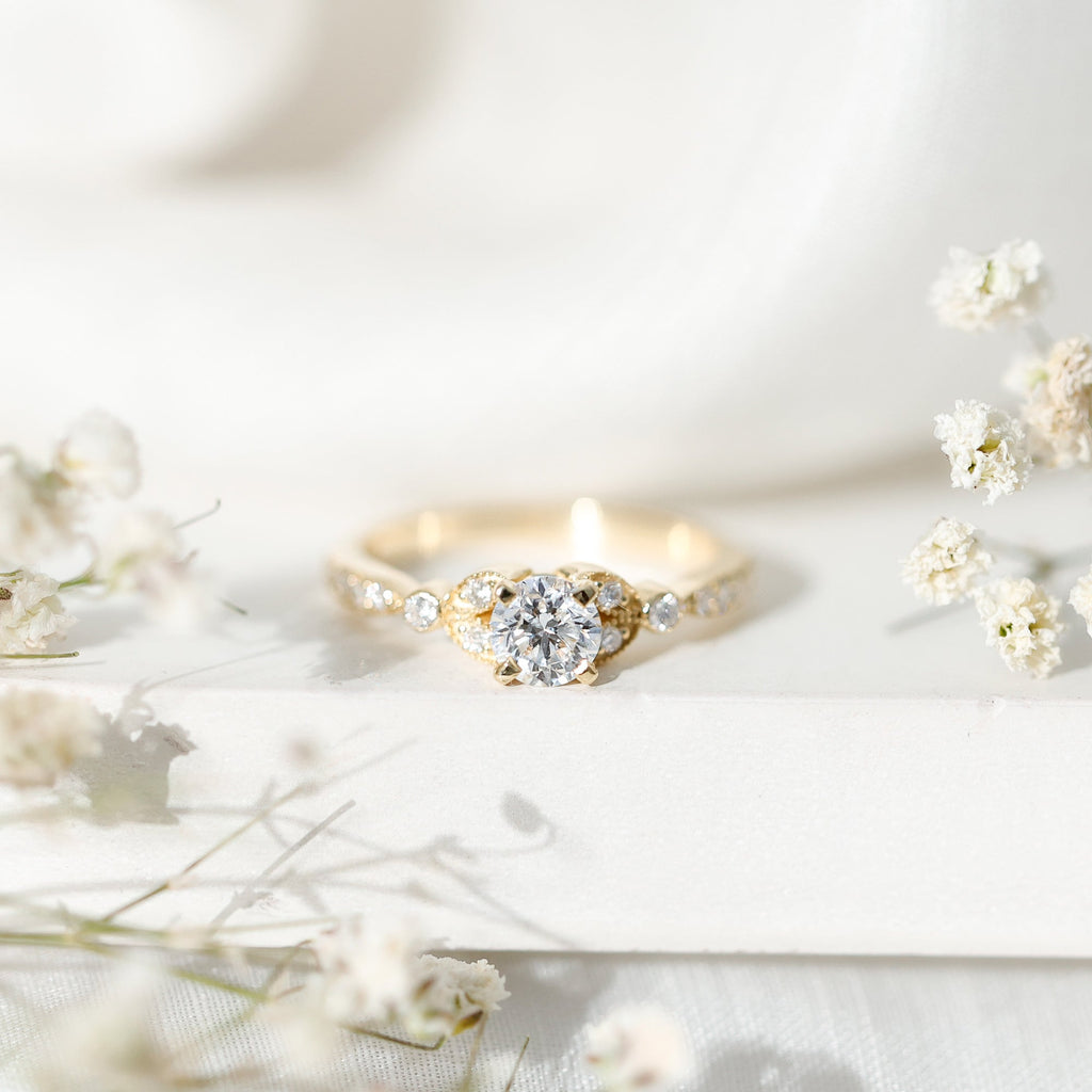 3/4 CT Vintage Inspired Zircon Engagement Ring in Gold