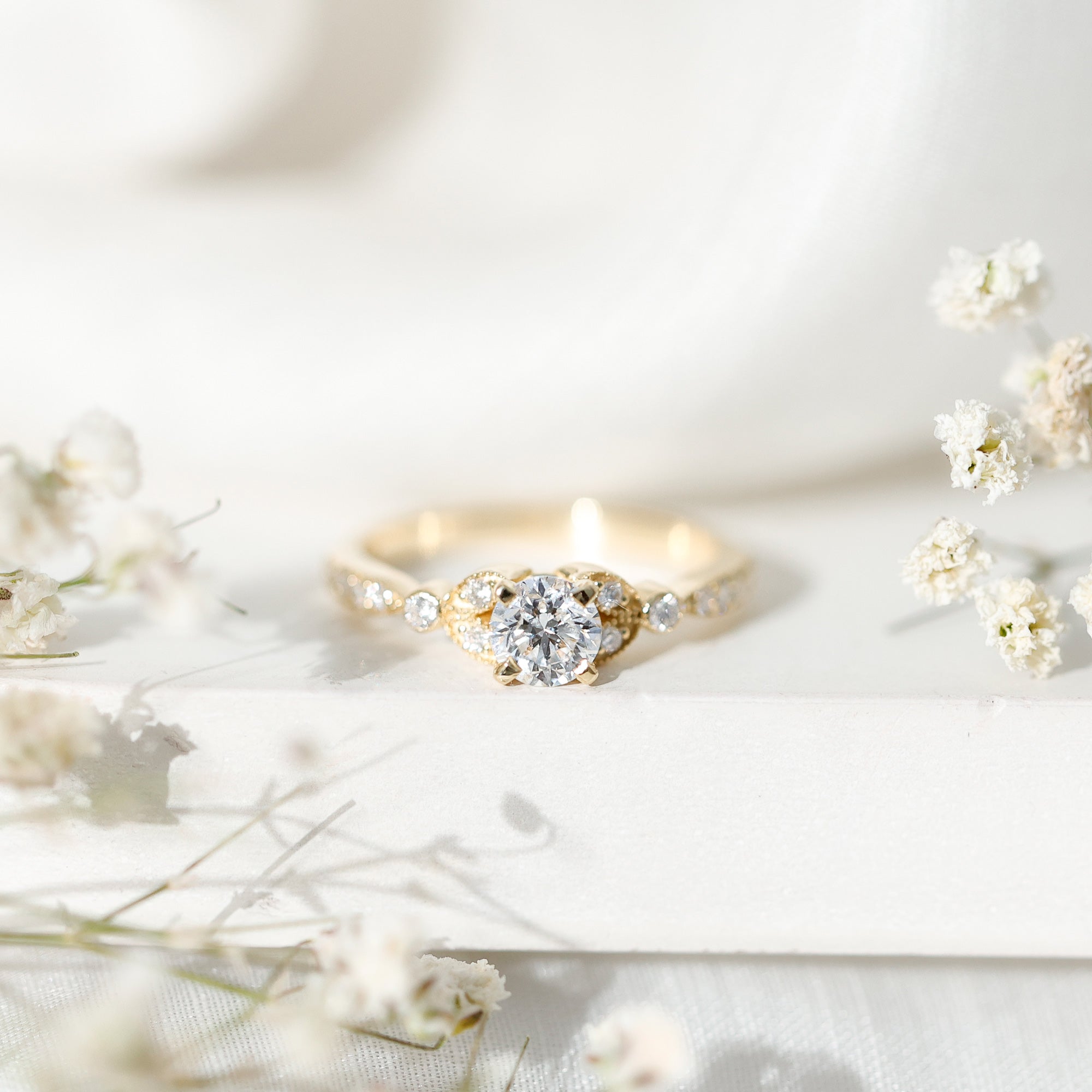 3/4 CT Vintage Inspired Zircon Engagement Ring in Gold