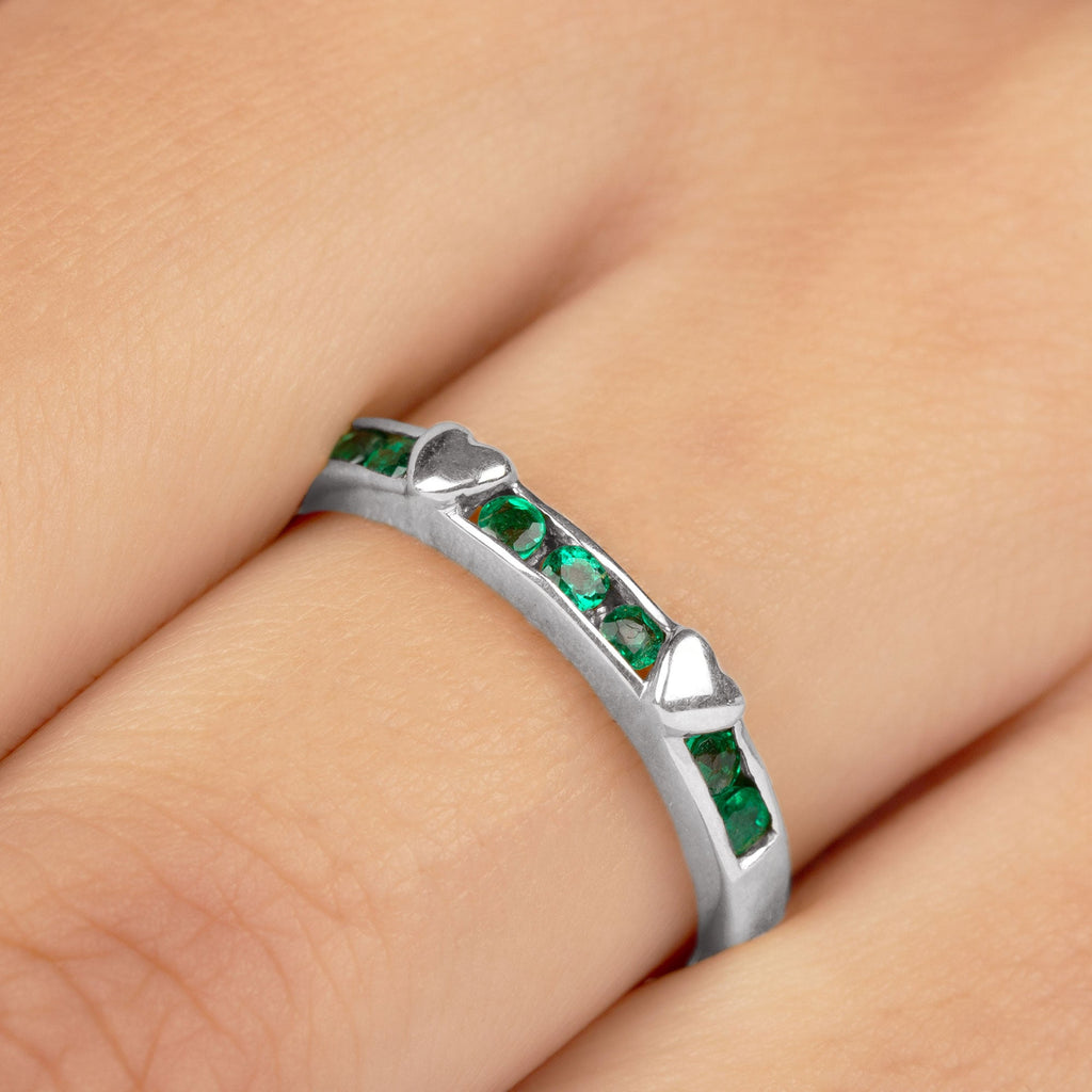 Natural Emerald Heart Eternity Ring in Channel Setting