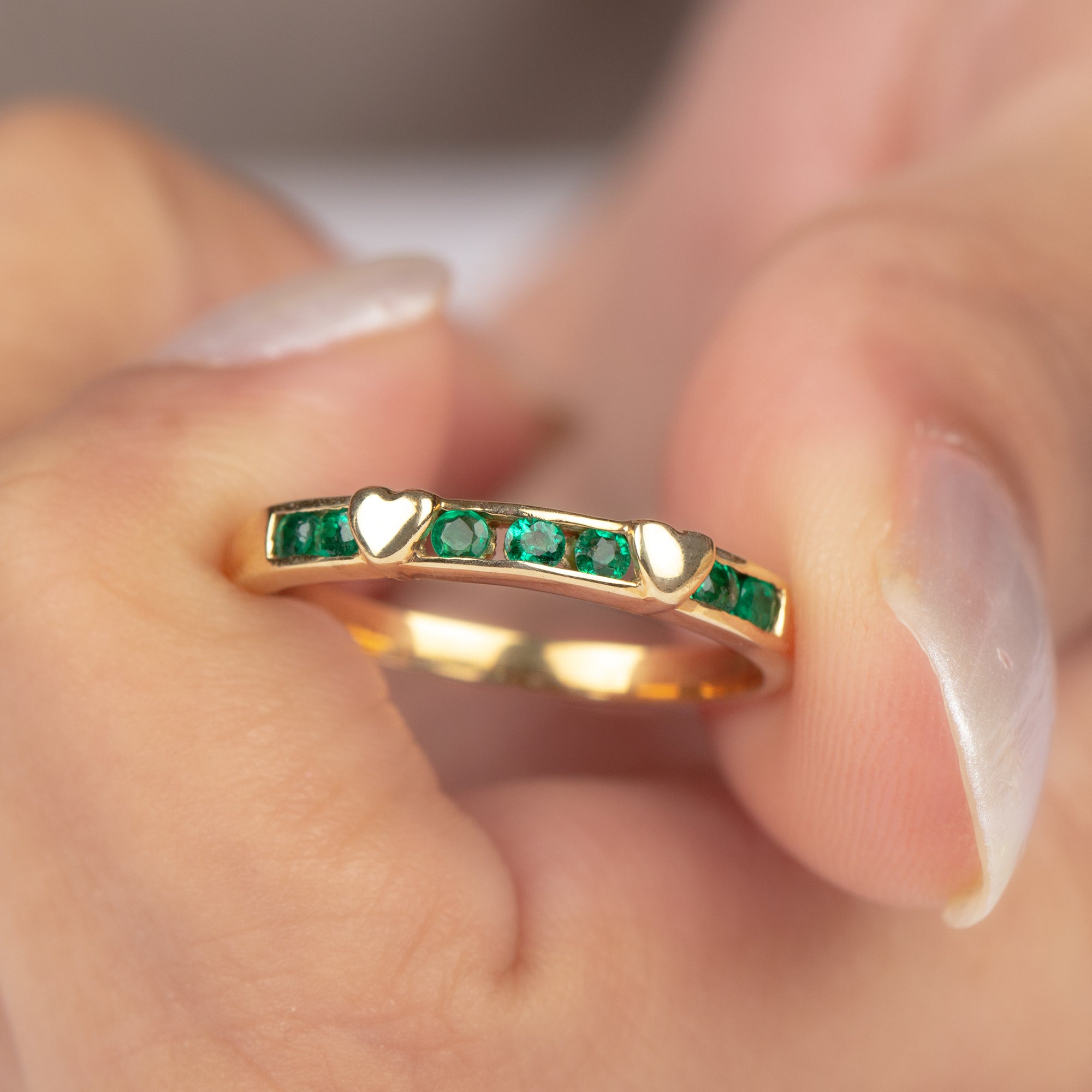 Natural Emerald Heart Eternity Ring in Channel Setting