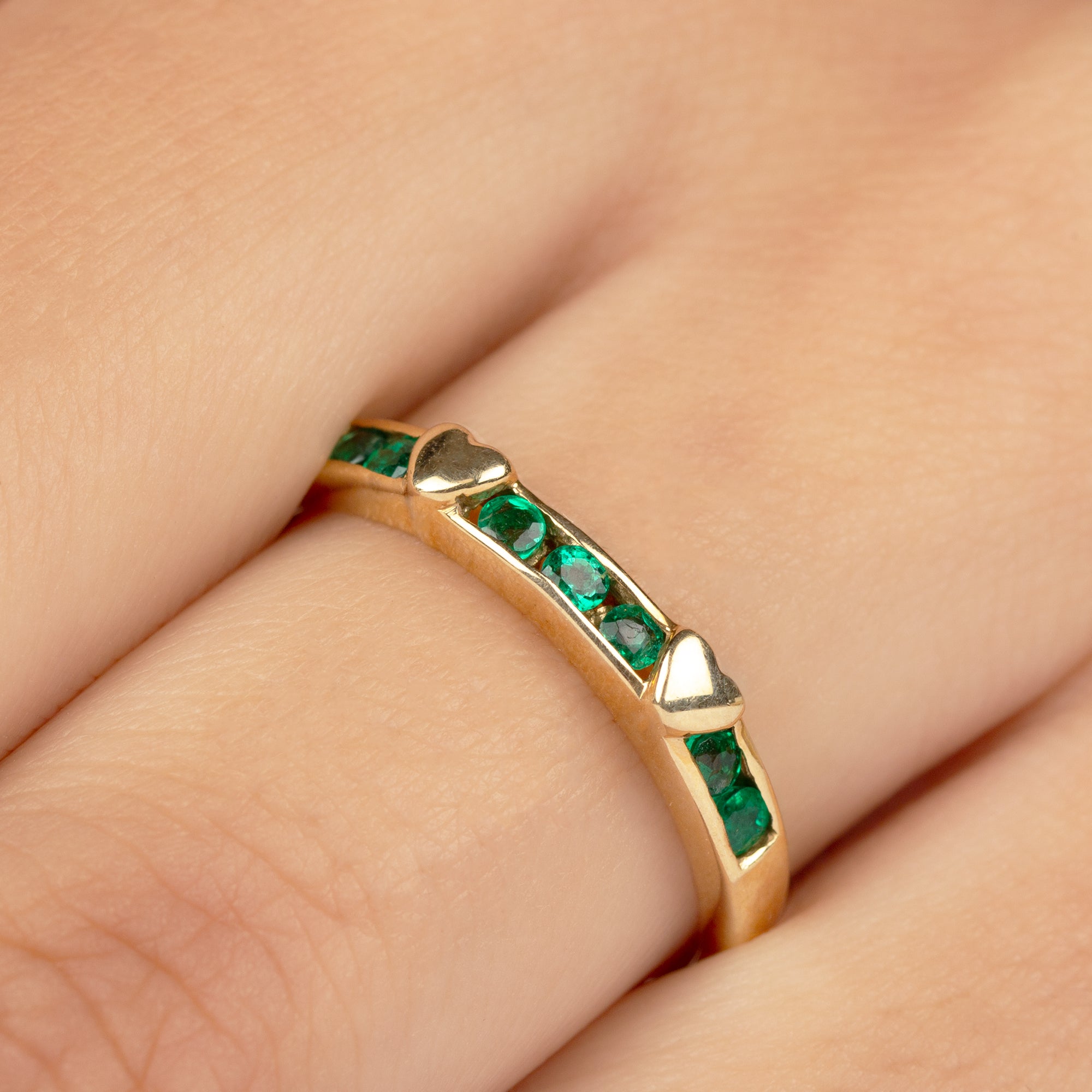 Natural Emerald Heart Eternity Ring in Channel Setting
