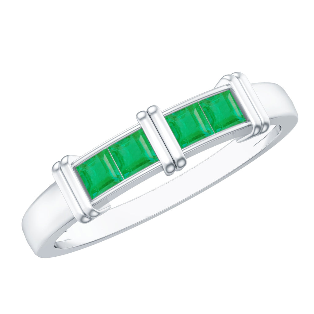 Princess Cut Real Emerald Band Ring in Channel Setting