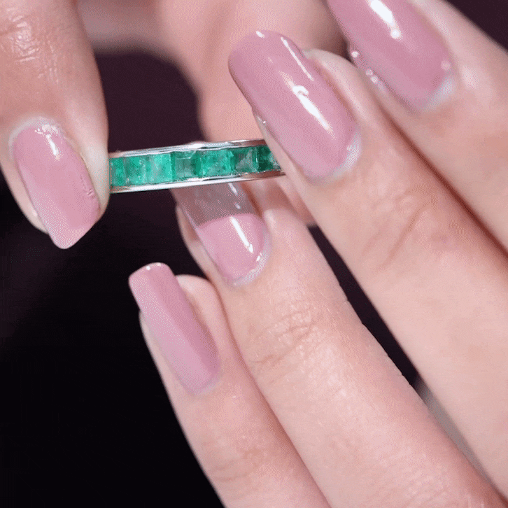 Princess Cut Created Emerald Half Eternity Band Ring in Channel Setting