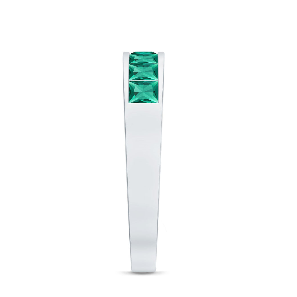 Princess Cut Created Emerald Half Eternity Band Ring in Channel Setting