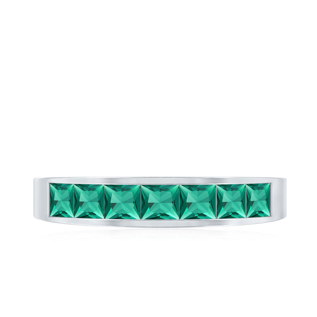 Princess Cut Created Emerald Half Eternity Band Ring in Channel Setting