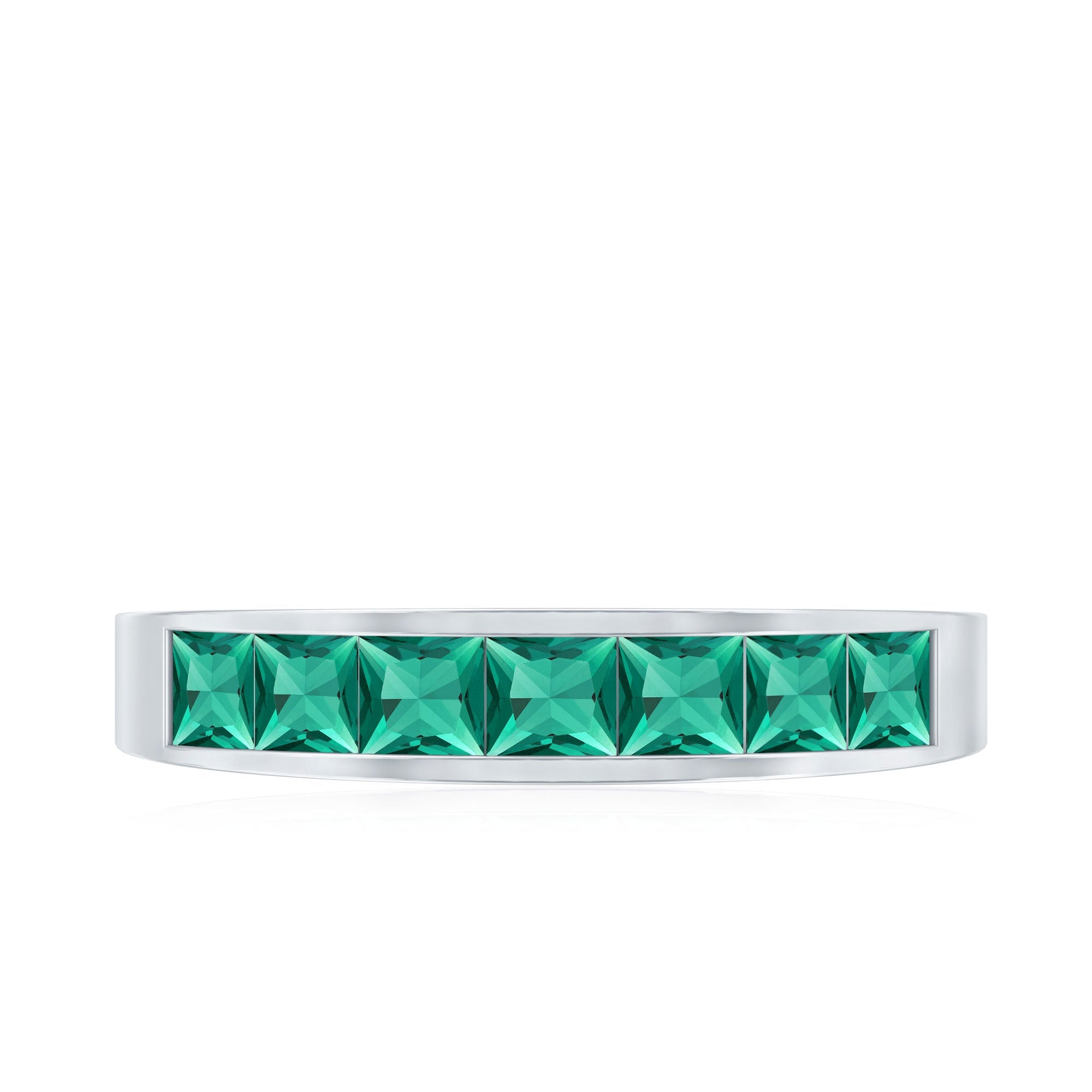 Princess Cut Created Emerald Half Eternity Band Ring in Channel Setting
