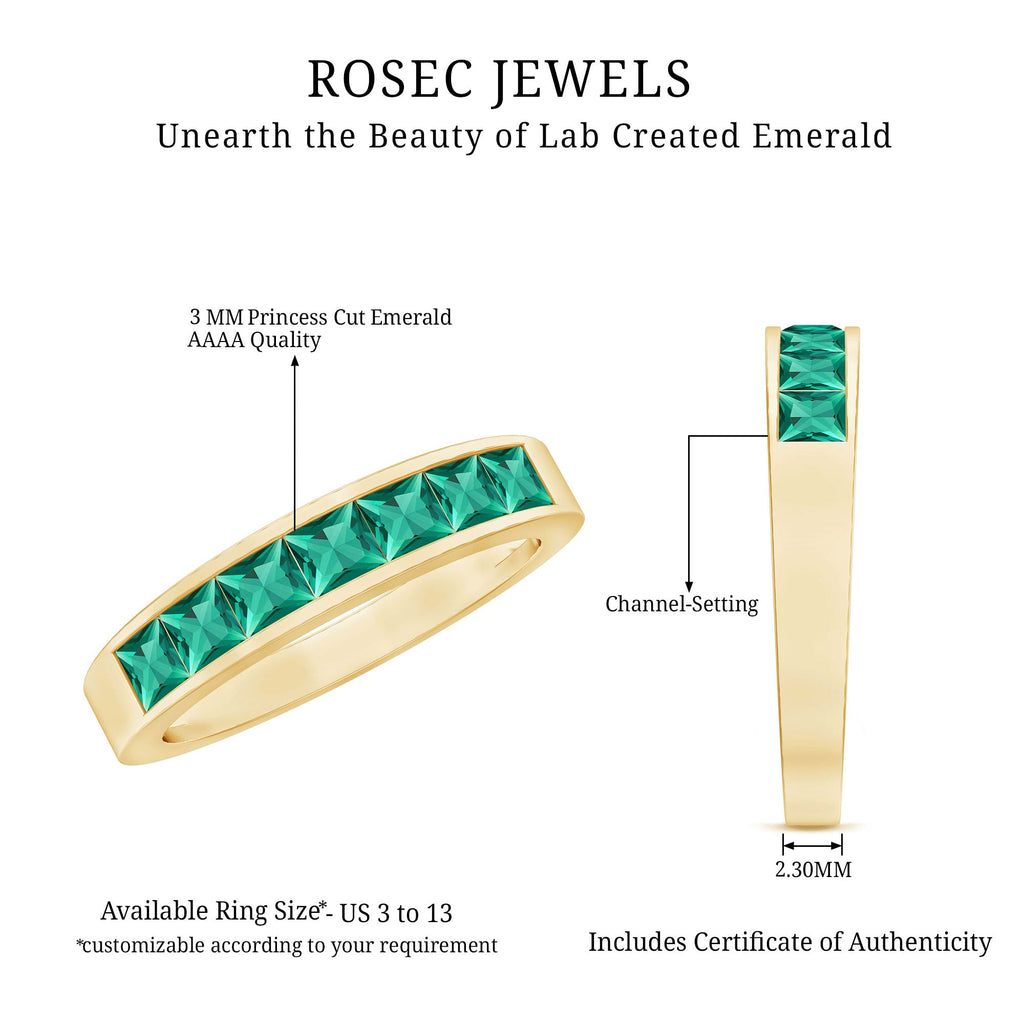 Princess Cut Created Emerald Half Eternity Band Ring in Channel Setting