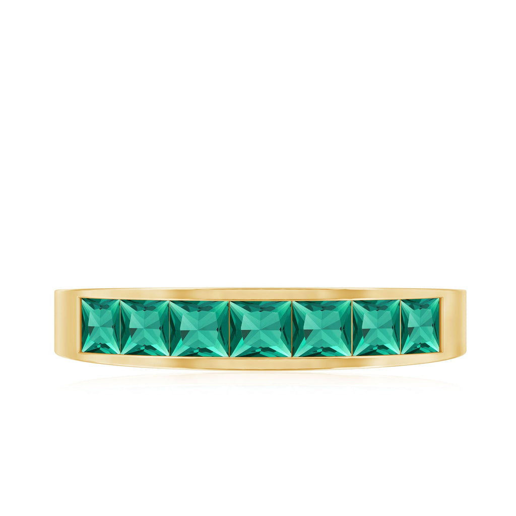 Princess Cut Created Emerald Half Eternity Band Ring in Channel Setting
