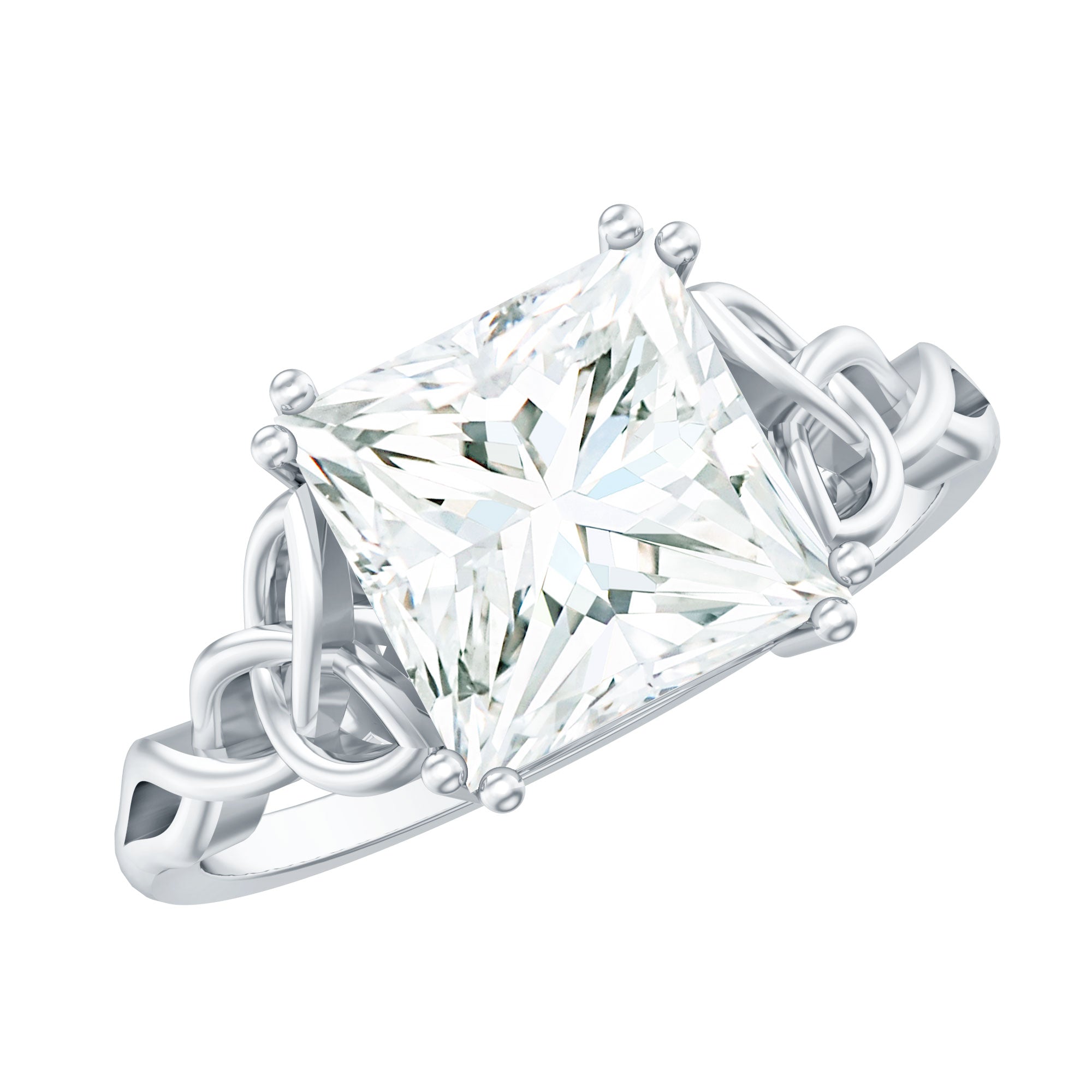 Moissanite Princess Cut Engagement Ring With Celtic Knot Design
