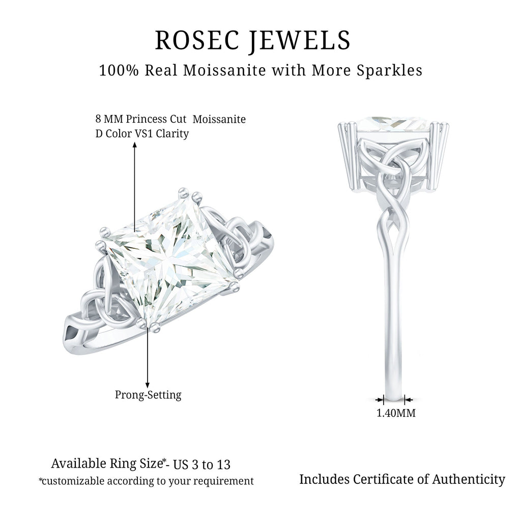 Moissanite Princess Cut Engagement Ring With Celtic Knot Design