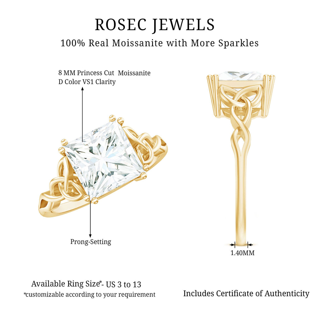 Moissanite Princess Cut Engagement Ring With Celtic Knot Design