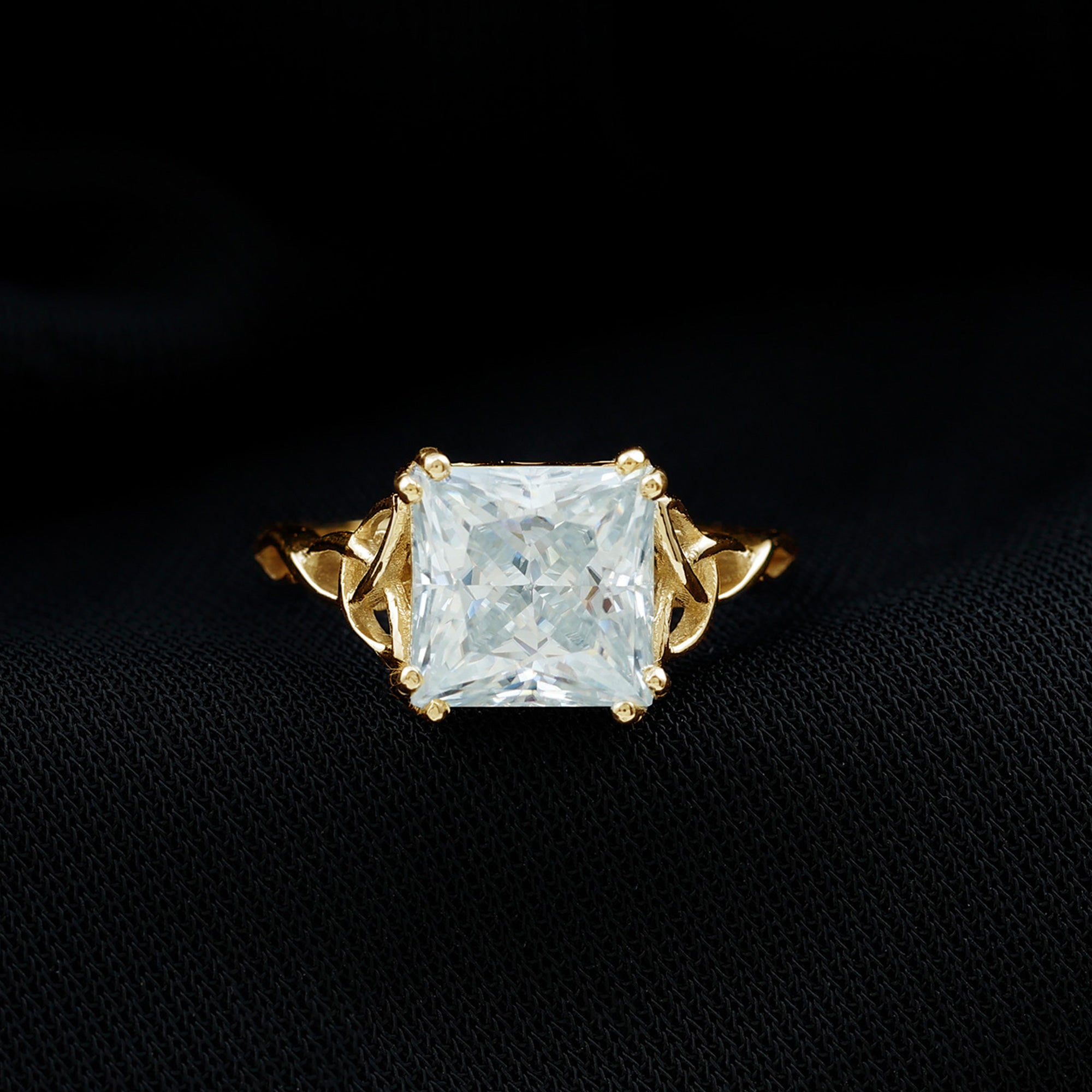 Moissanite Princess Cut Engagement Ring With Celtic Knot Design