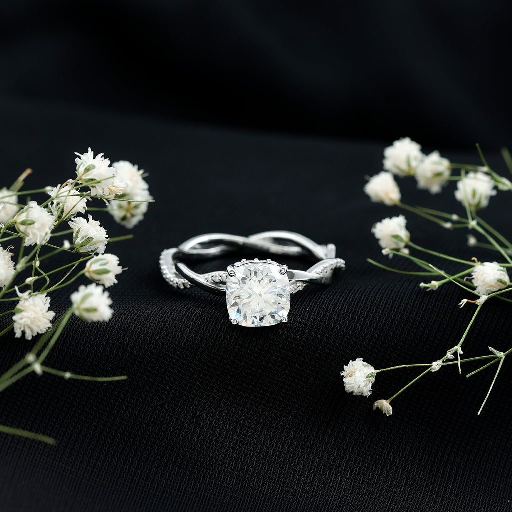 8 MM Moissanite Cushion Cut Hidden Halo Engagement Rings